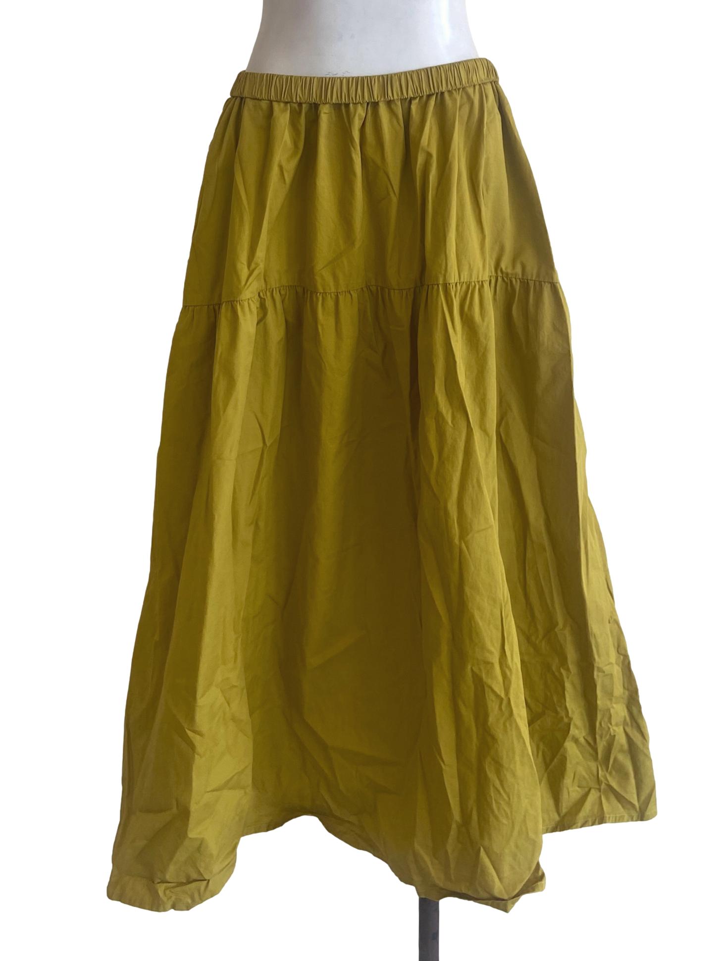 Cotton Gathered Seam Midi Skirt OSN