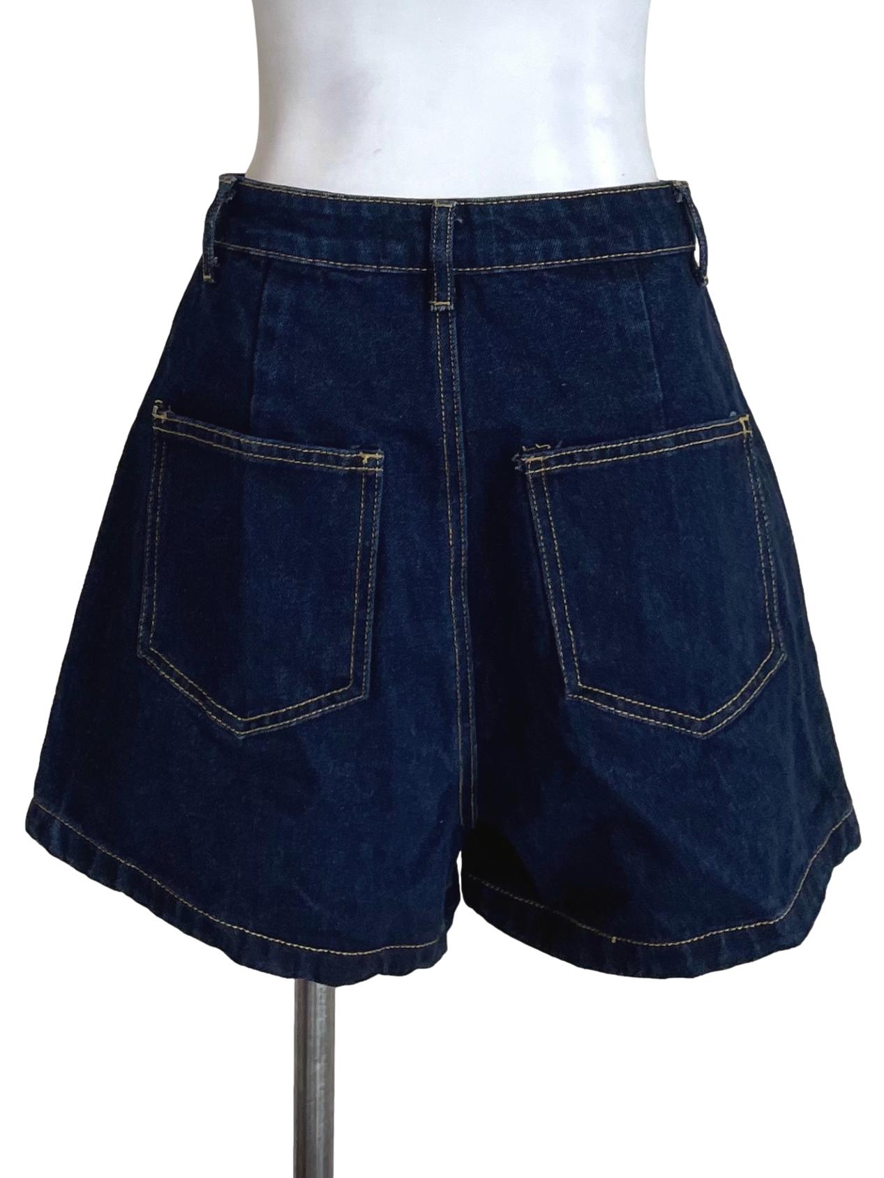 Navy Jeans Contrast Stitch Shorts TTR