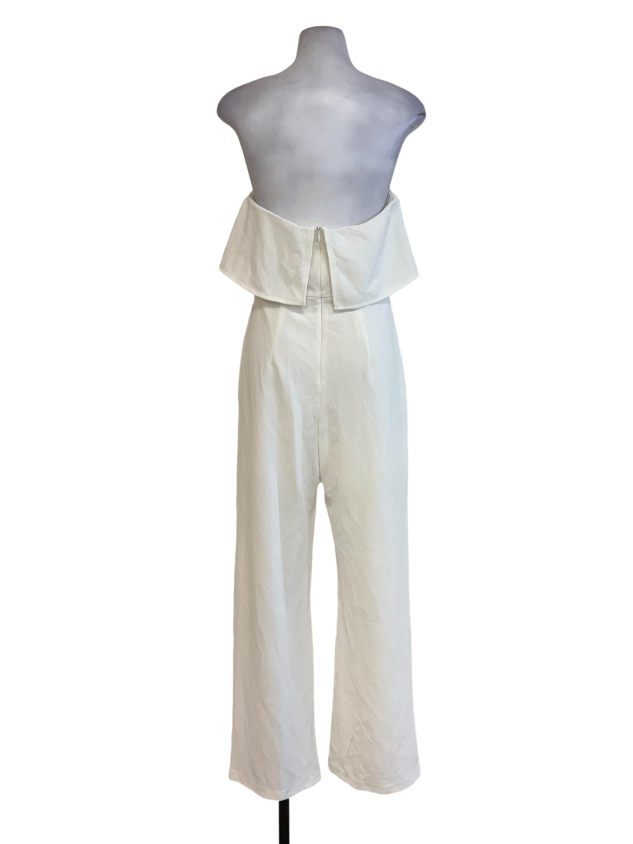 White V Cut Strapless Jumpsuit