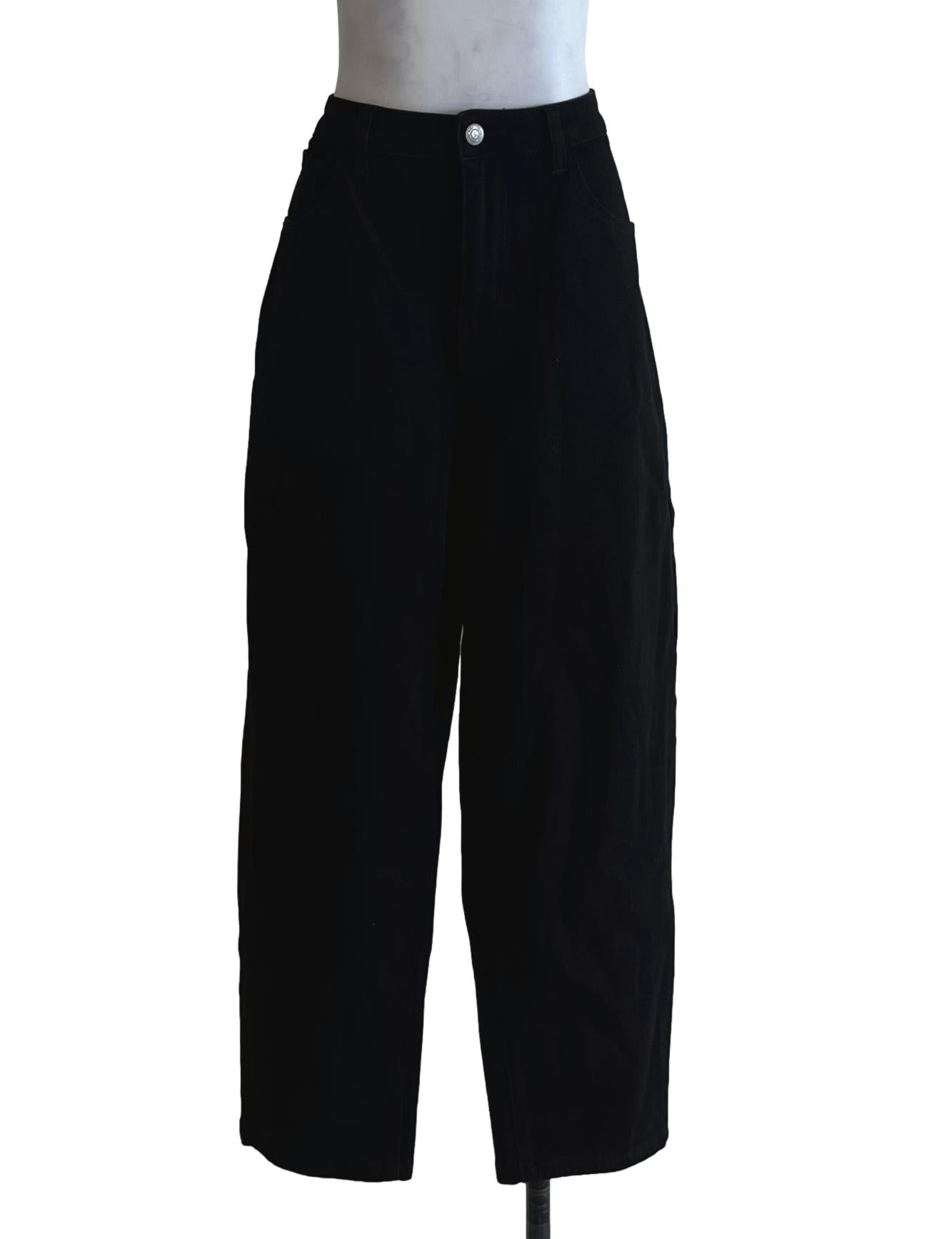 Black Plain Wide Leg Jeans