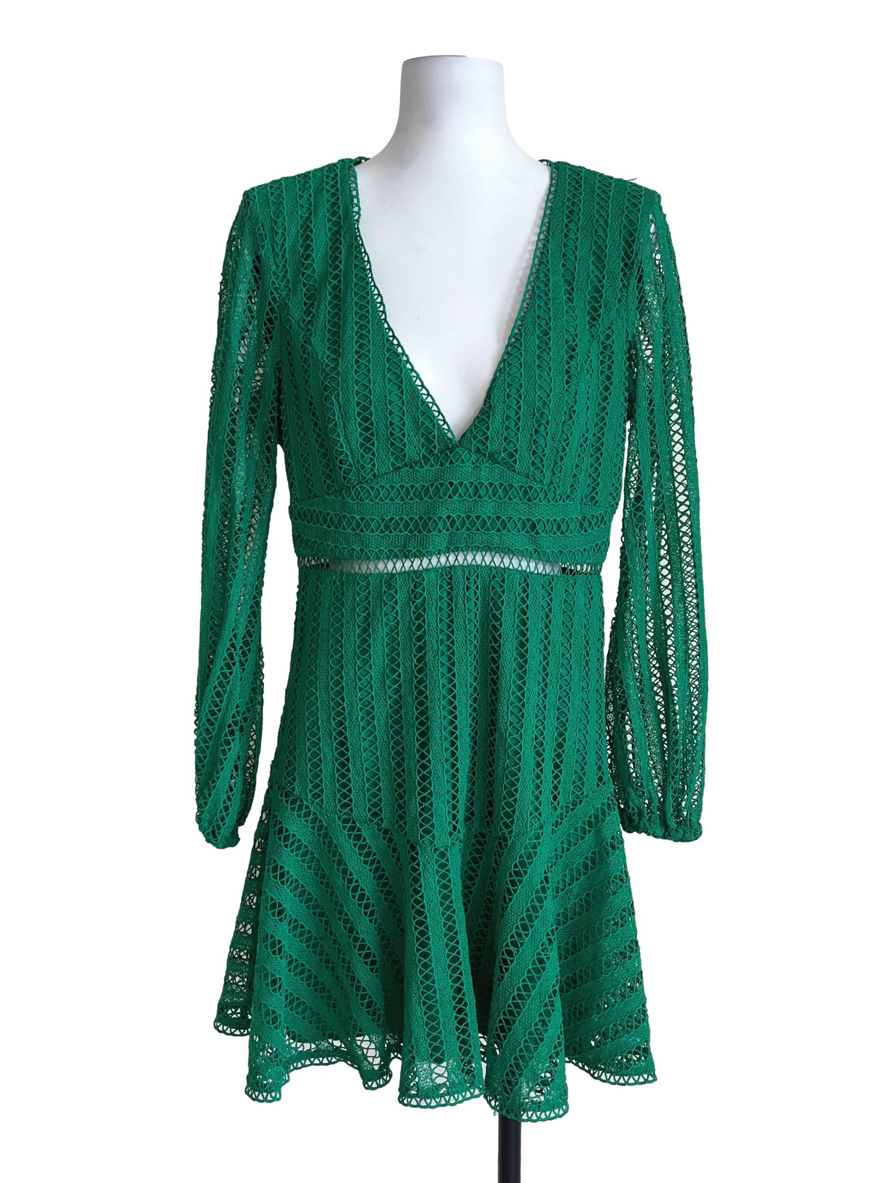 Emerald Green V-Neck Lace Dress