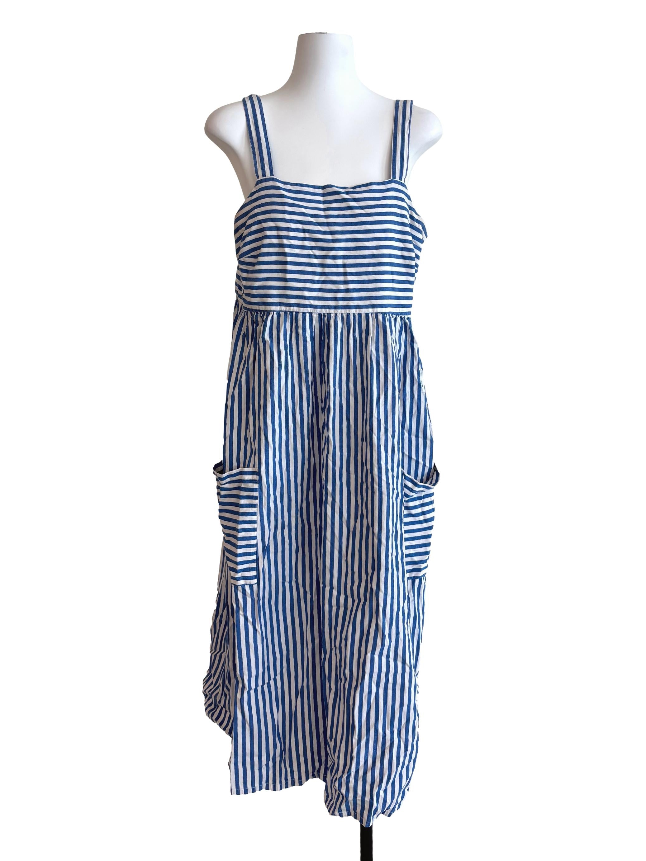 Carolina Blue Apron Neck Striped Dress