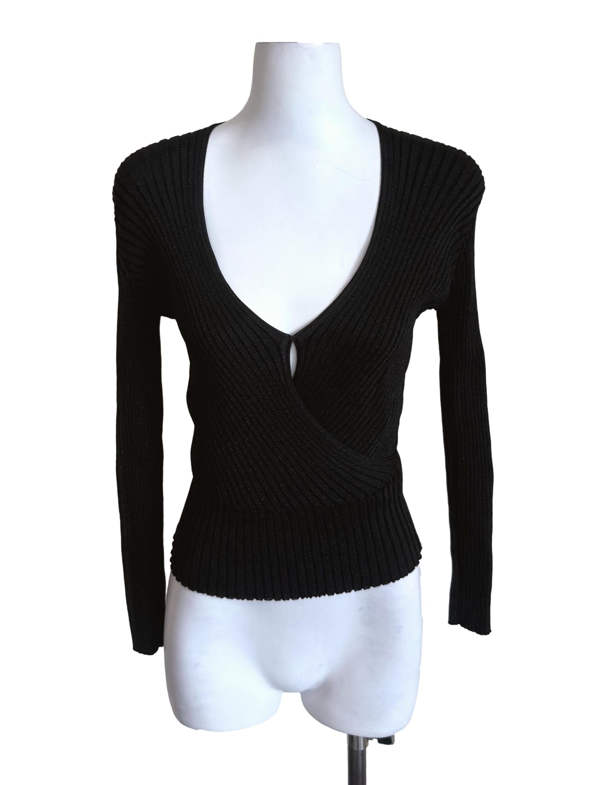 Black Sparkly Slit Snatch Waist Top LB