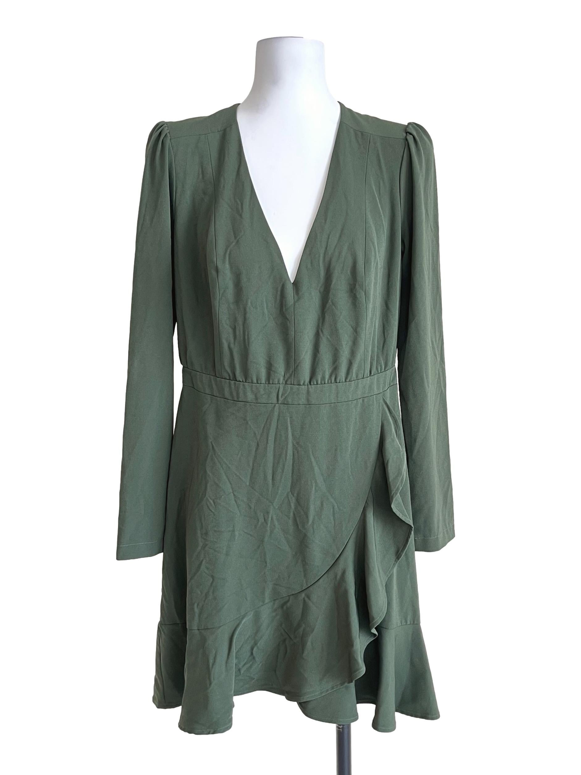 Sage Green Ruffle Wrap Mini Dress