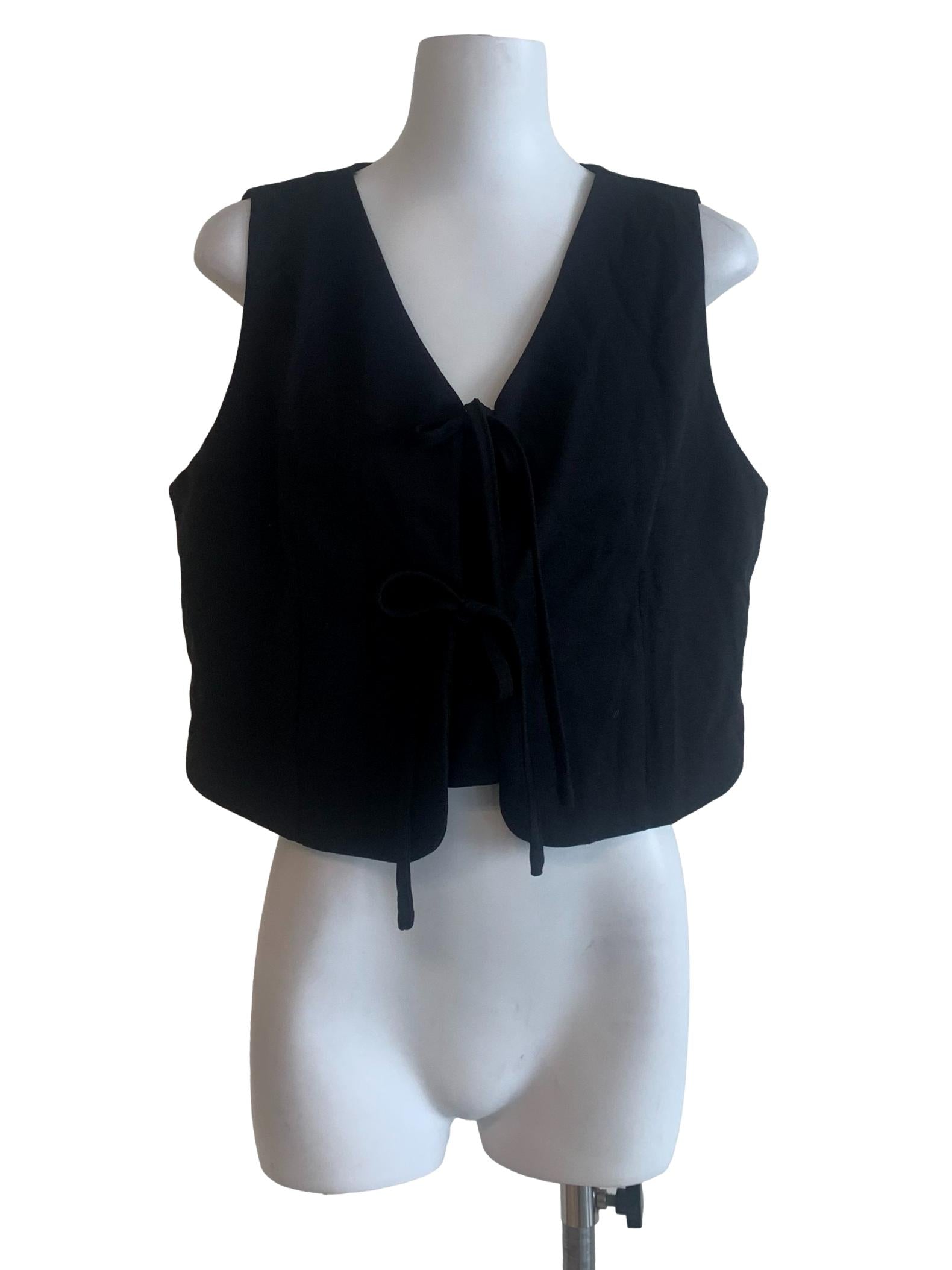 Black V Neck Tie Detail Vest