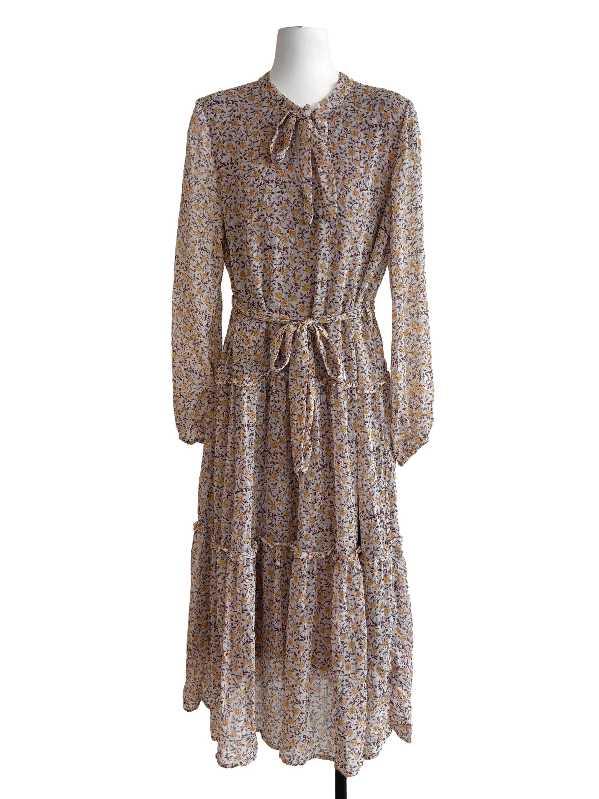 Sepia Long Sleeve Floral Tier Dress