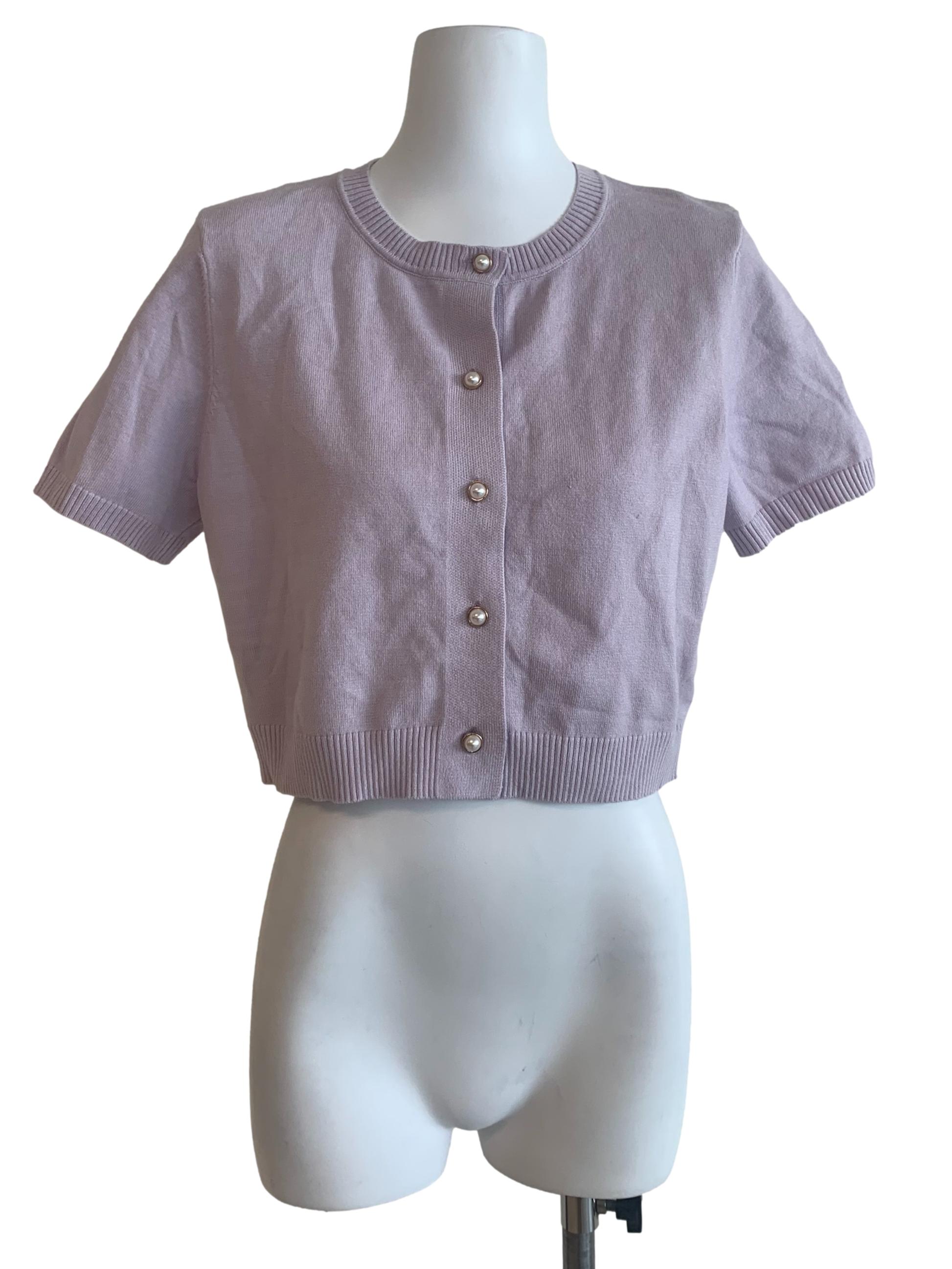 Heather Purple Round Neck Cardigan