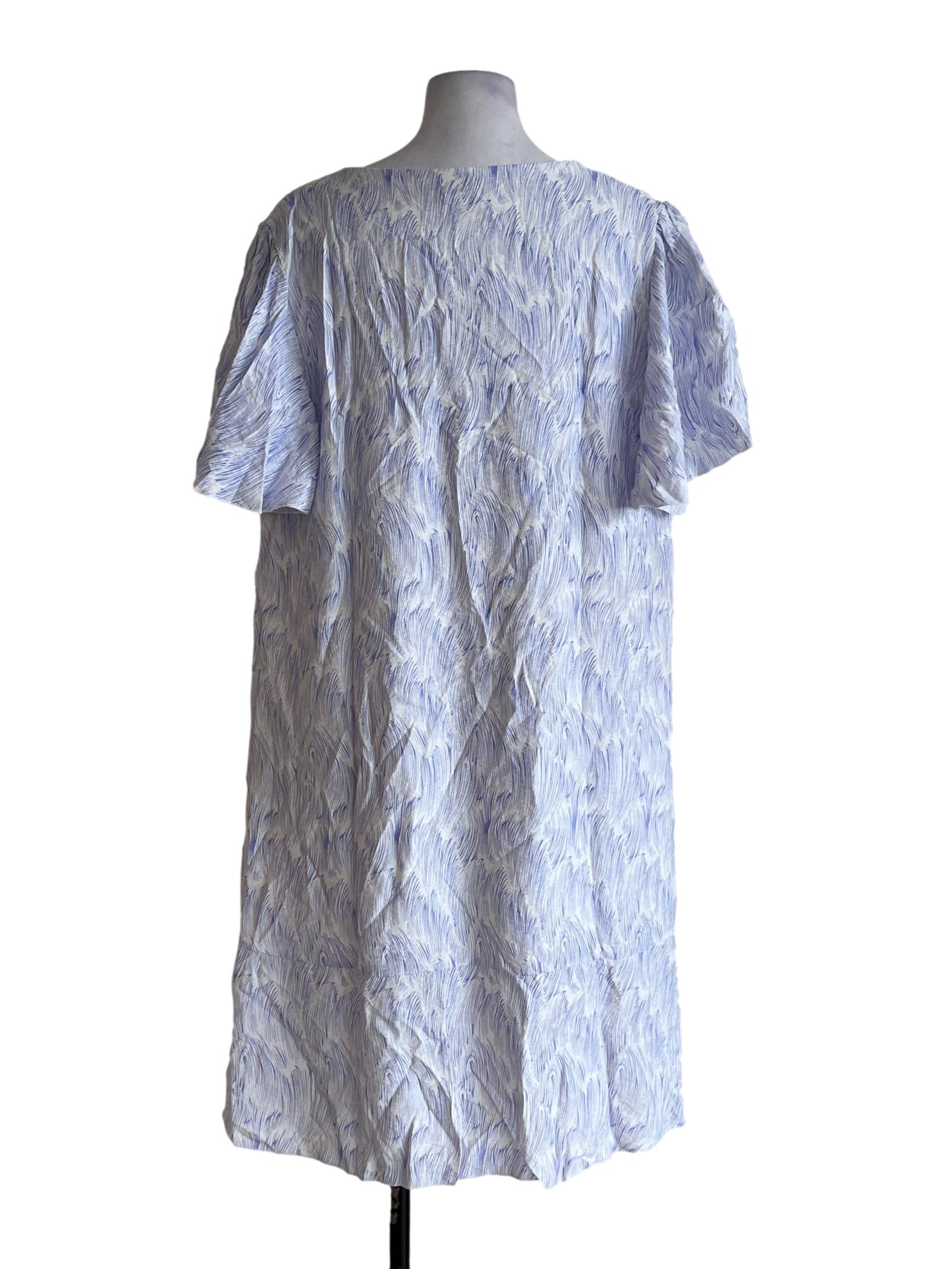 White Blue Floral Short Sleeve Shift Dress