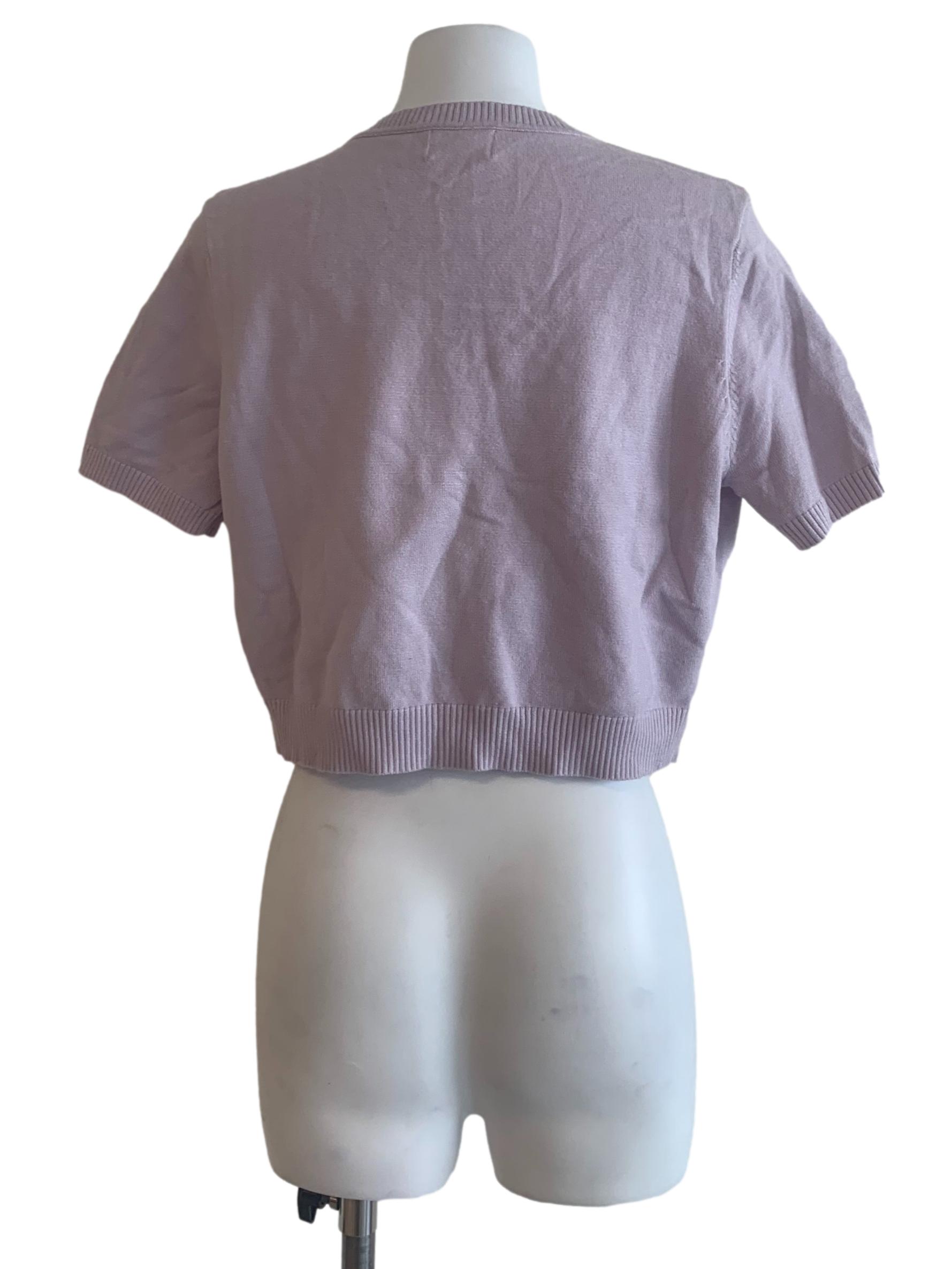 Heather Purple Round Neck Cardigan