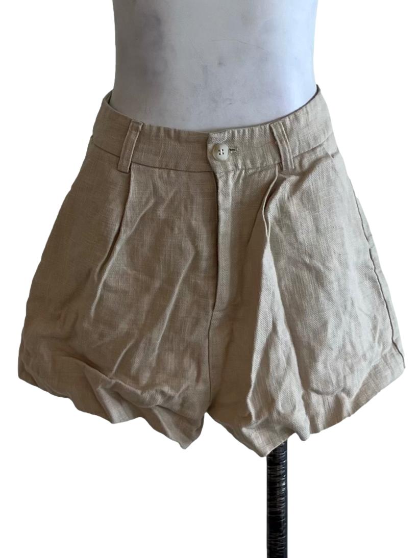 Beige High-Waisted Shorts