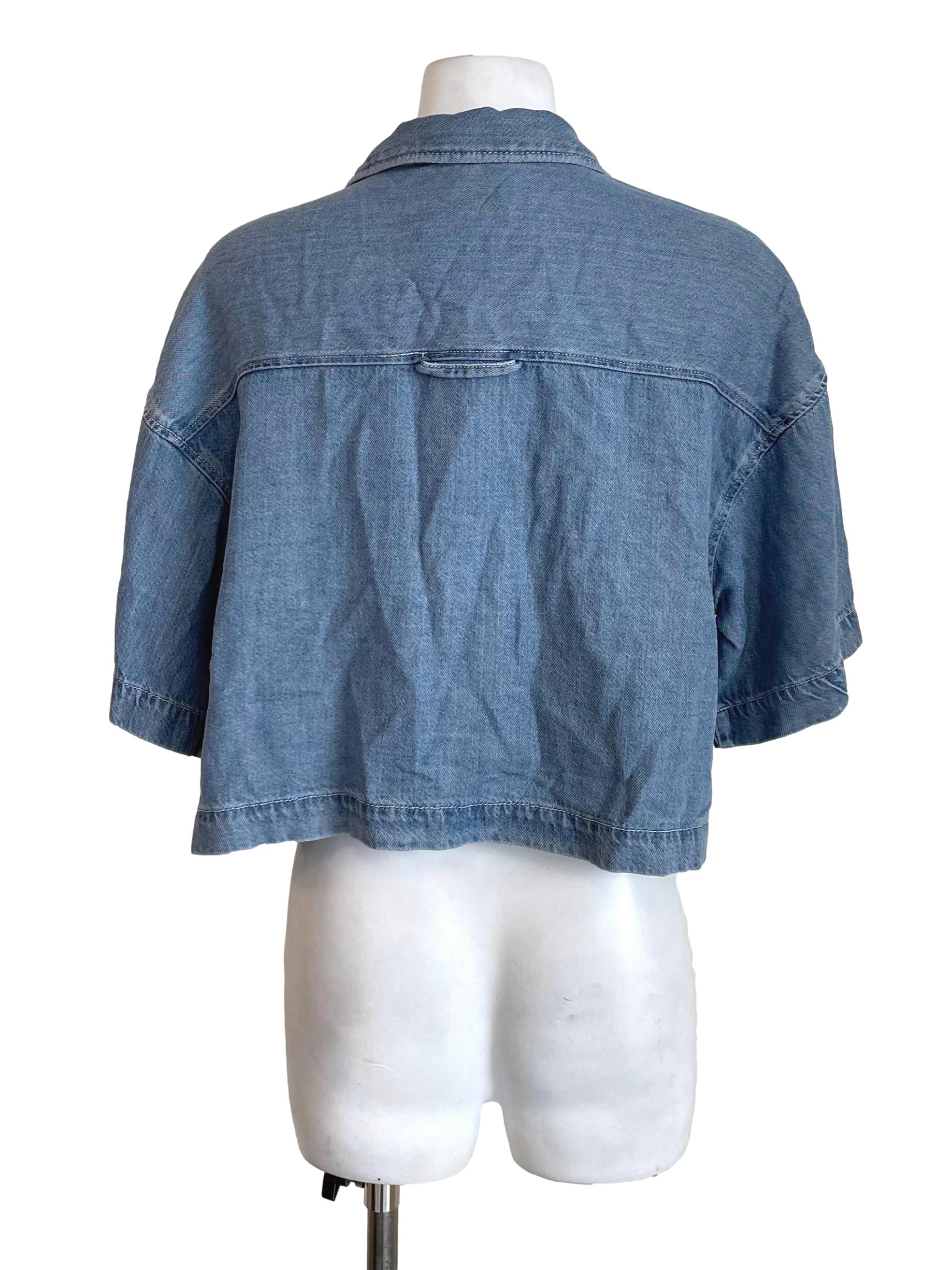 Ash Blue Thin Denim Crop Shirt