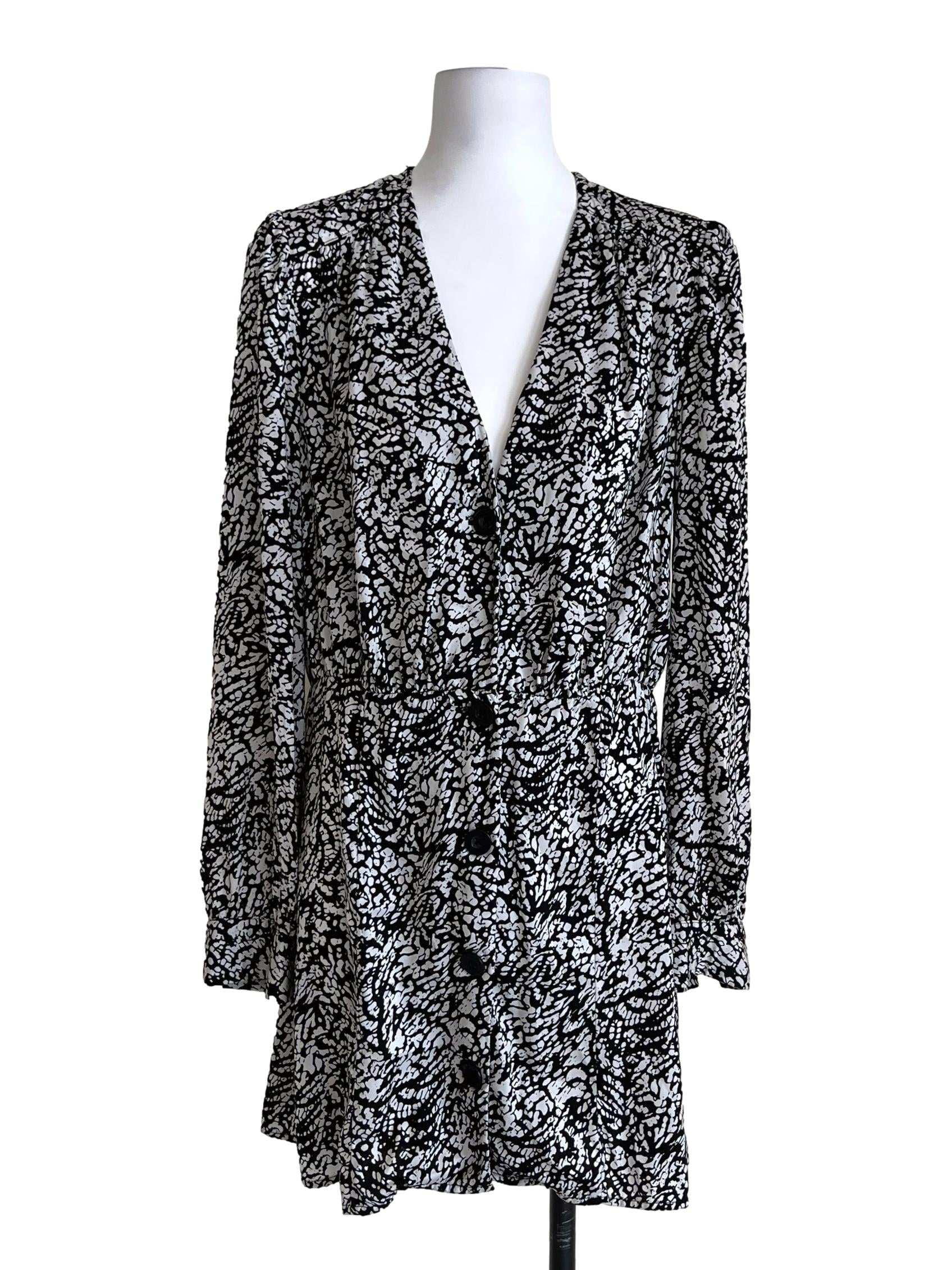 Onyx Black & White Printed V-Neck Mini Dress