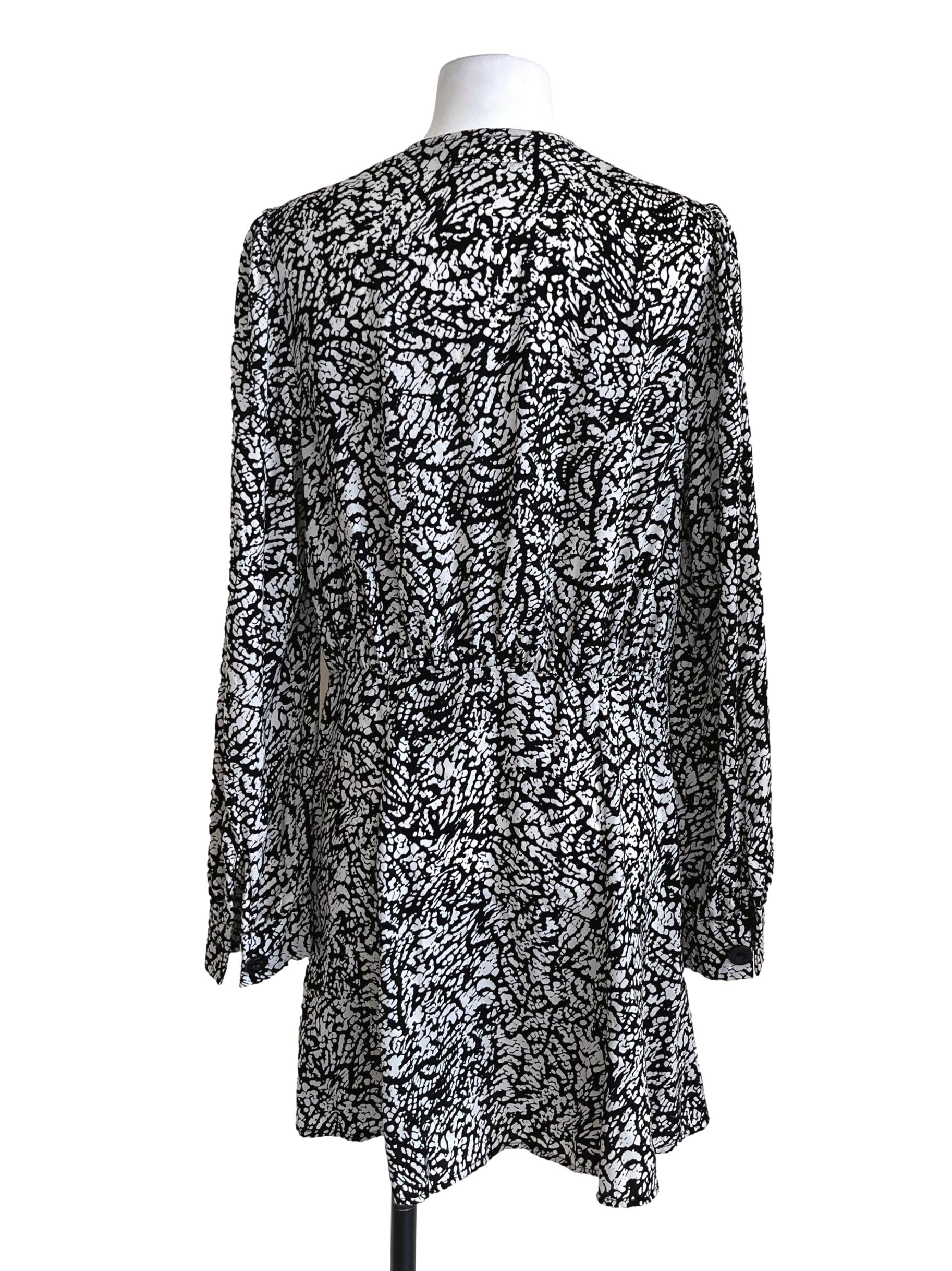 Onyx Black & White Printed V-Neck Mini Dress
