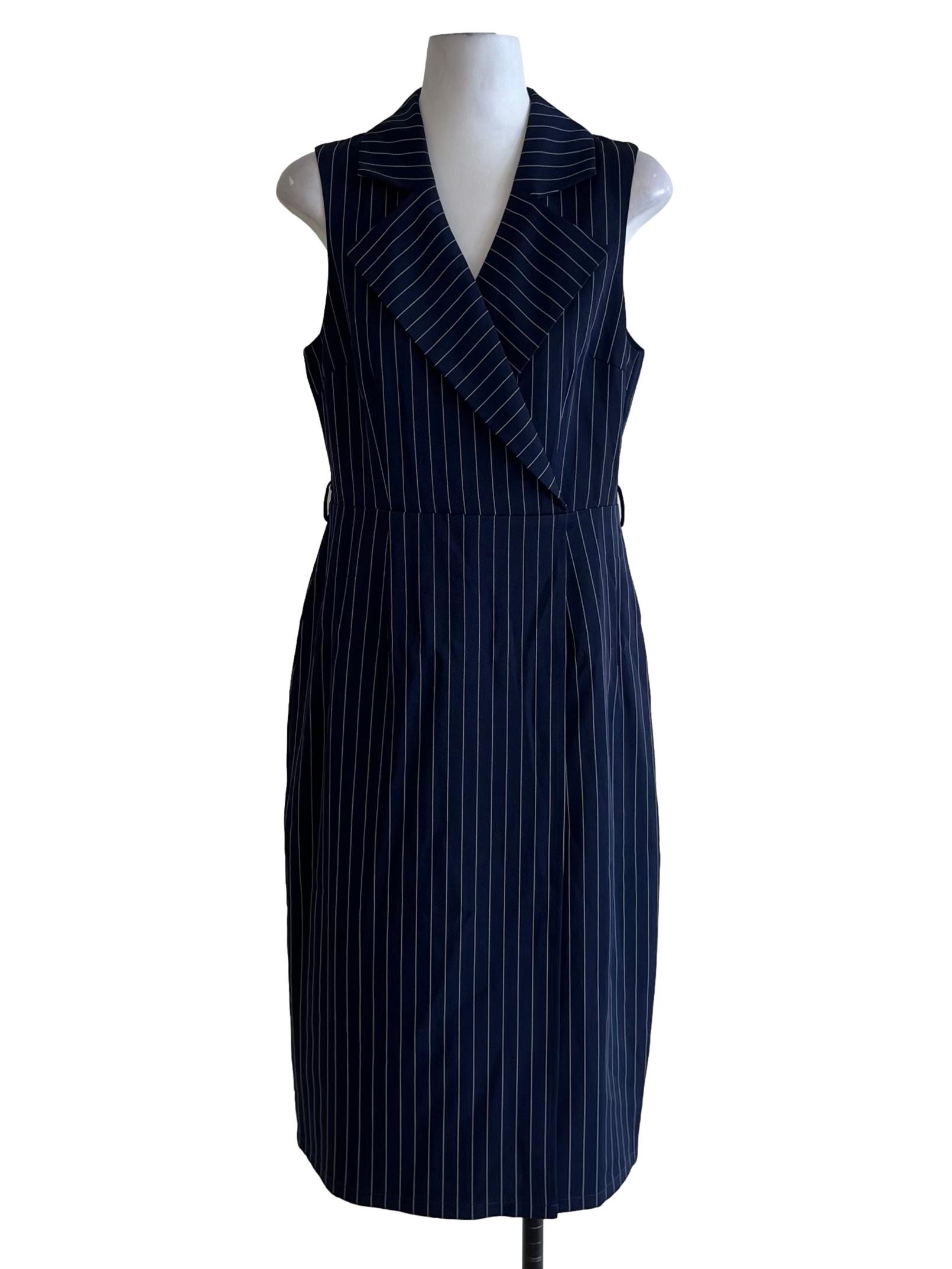 Navy Blue Candy Stripe A-Line Dress