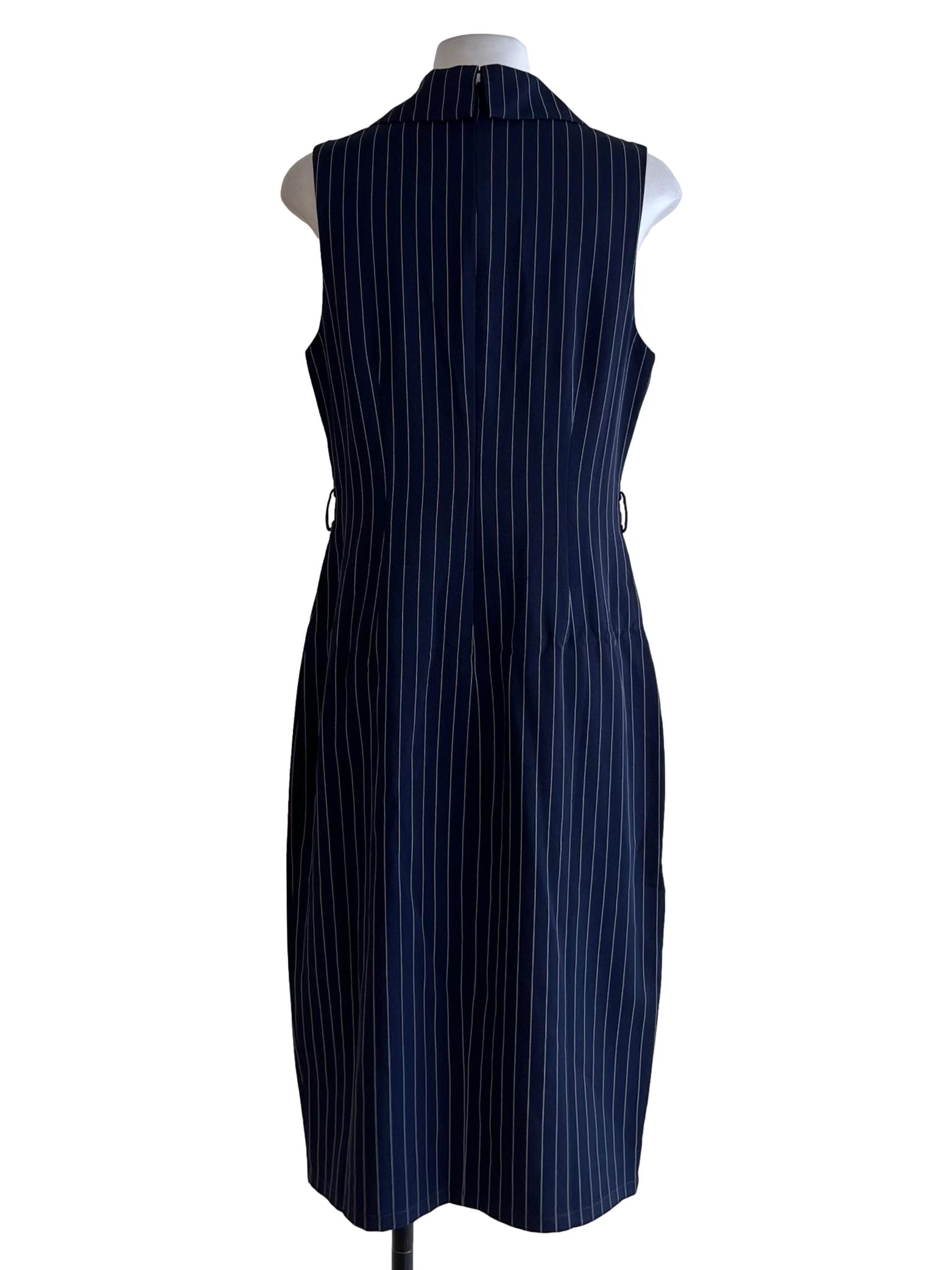 Navy Blue Candy Stripe A-Line Dress