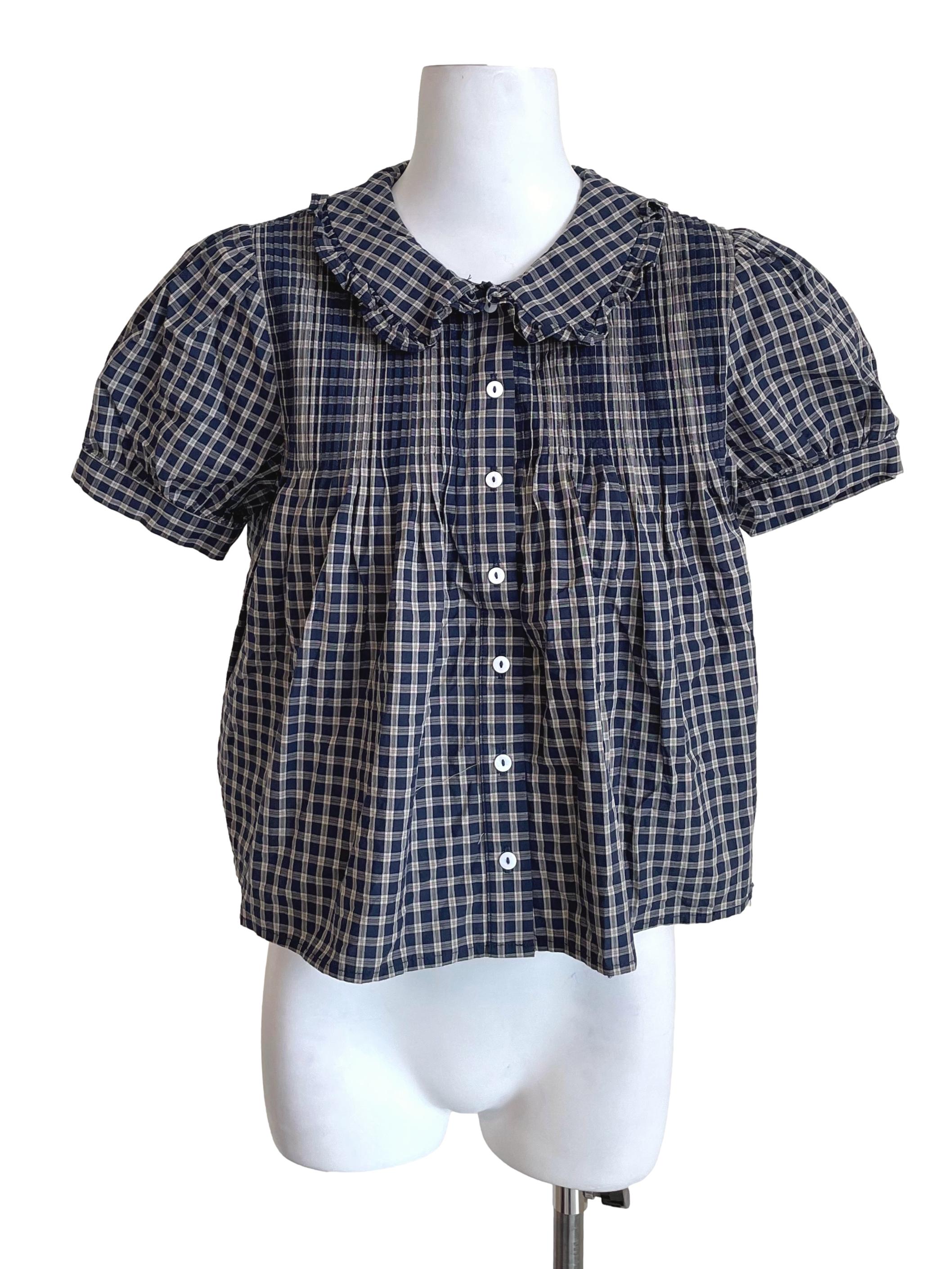 Dark Aegean Checker Peter Pan Top TEM