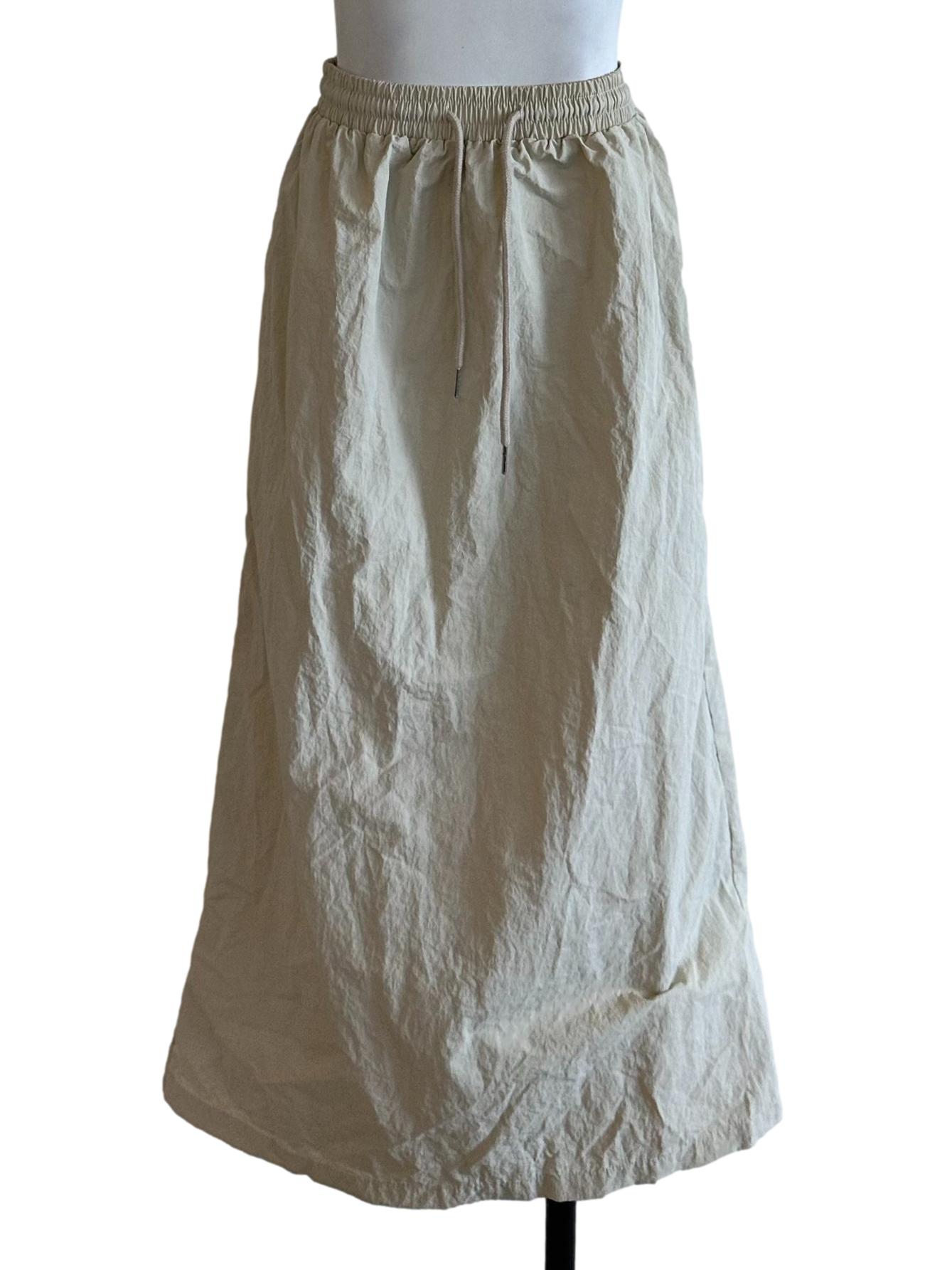 Light Beige Elastic Waist A Line Skirt