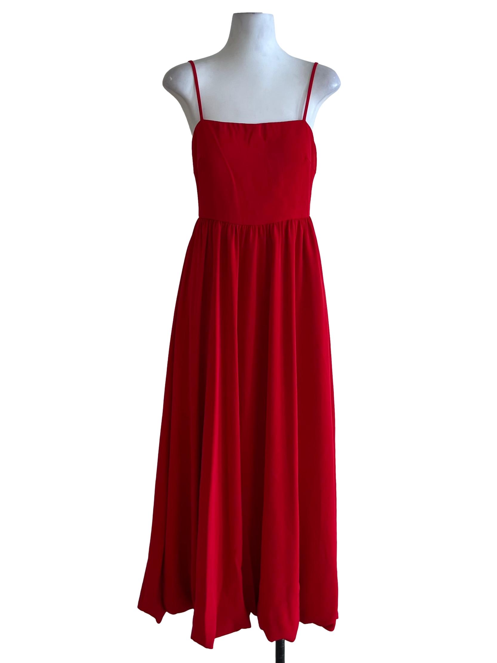 Rose Red Spaghetti Strap A-Line Dress