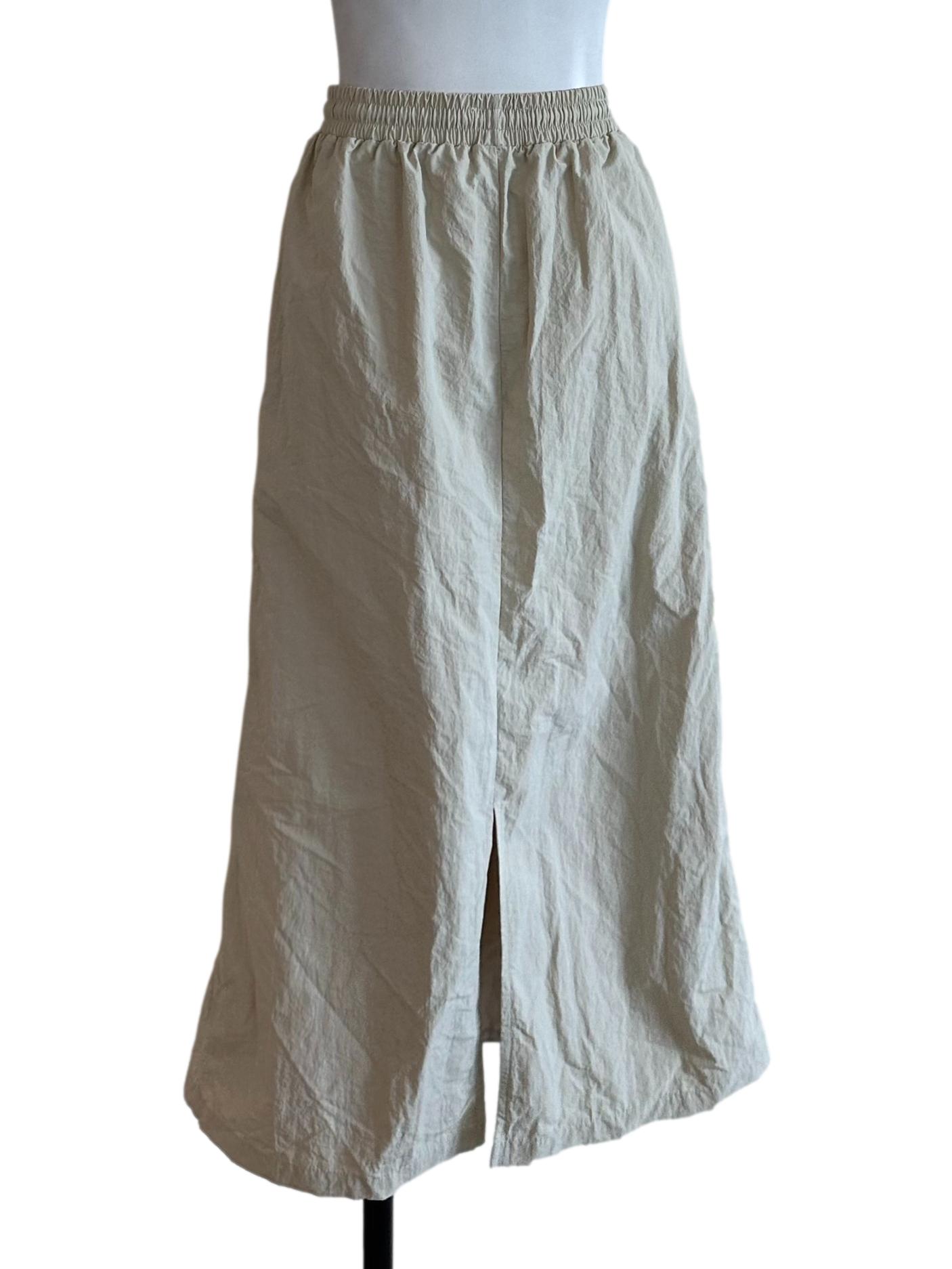 Light Beige Elastic Waist A Line Skirt