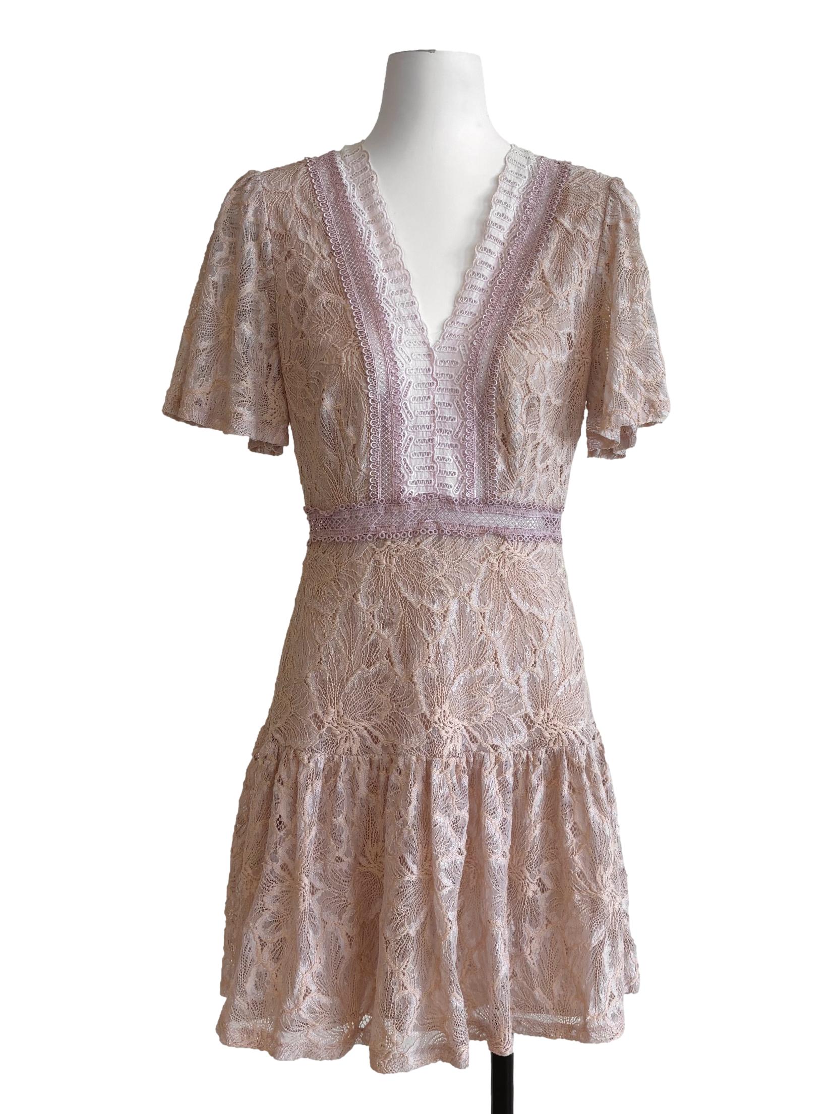 Nude Pink Ruffle Lace Dress