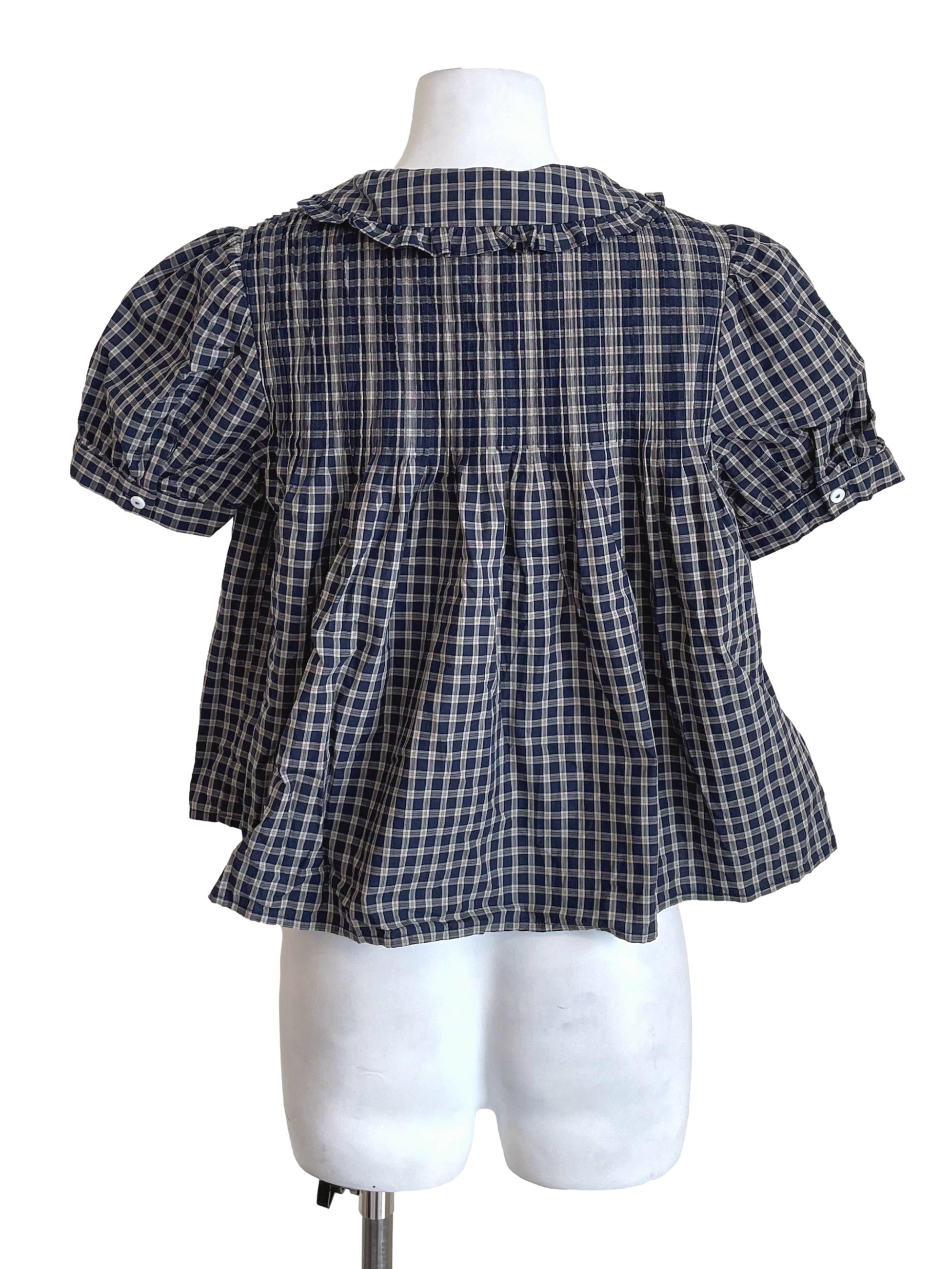 Dark Aegean Checker Peter Pan Top TEM