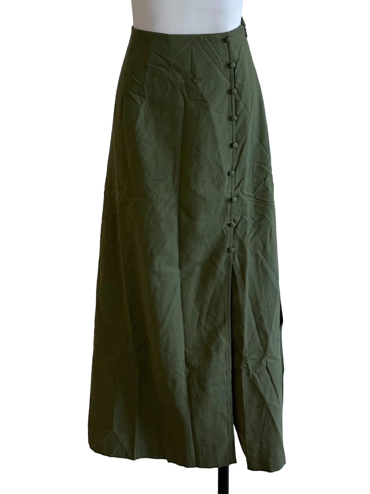 Dark Green Button Slit Skirt