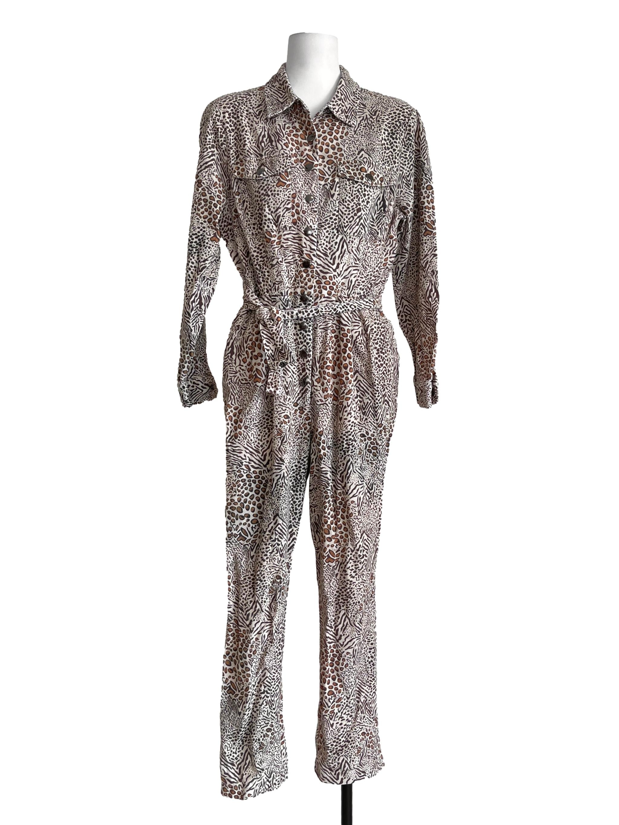 Linen Beige Leopard Printed Jumpsuits