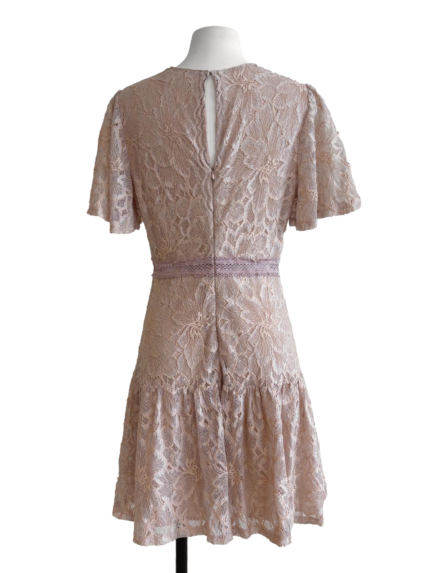 Nude Pink Ruffle Lace Dress