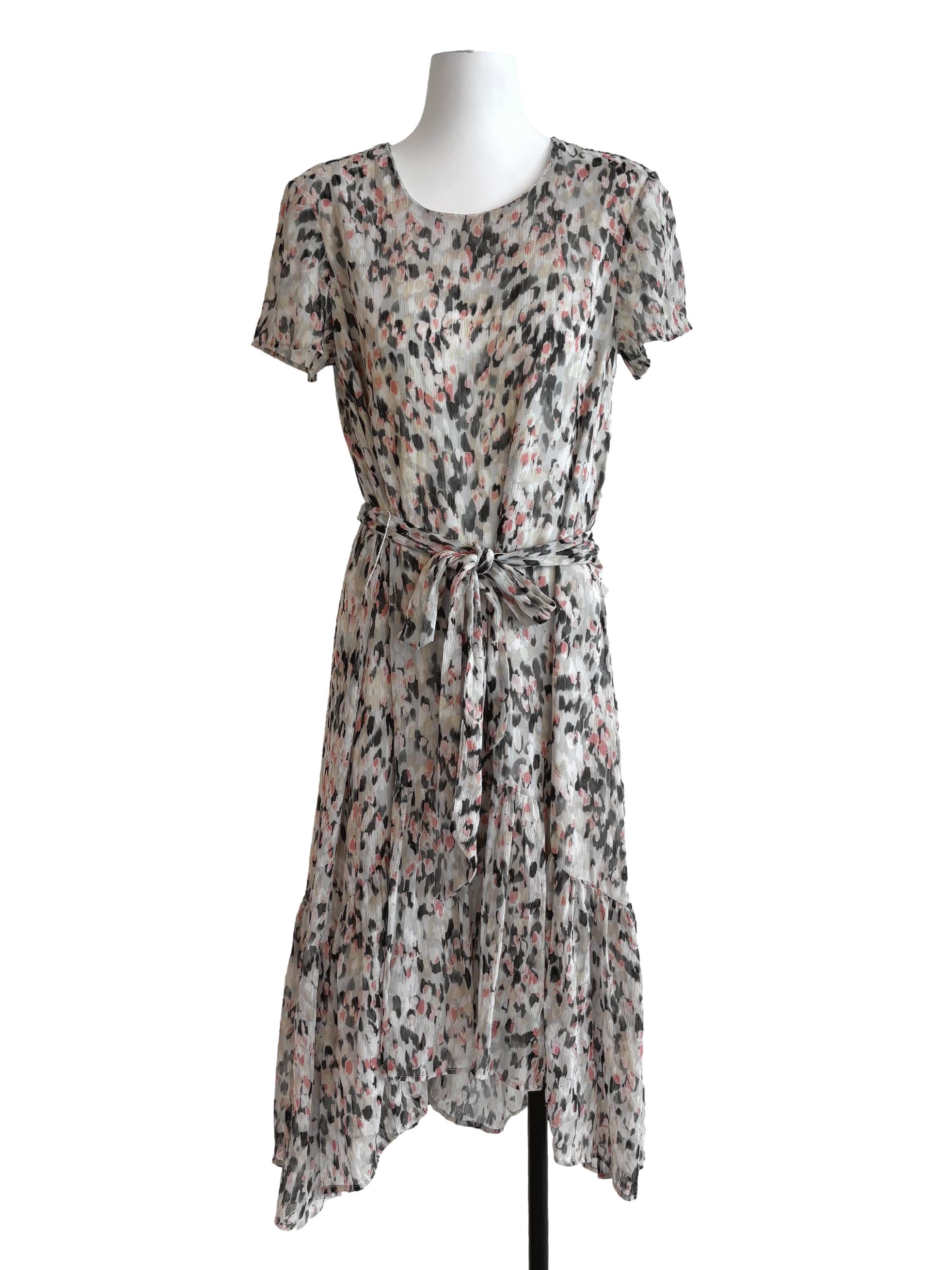 Bone Grey Patterned Midi Dress