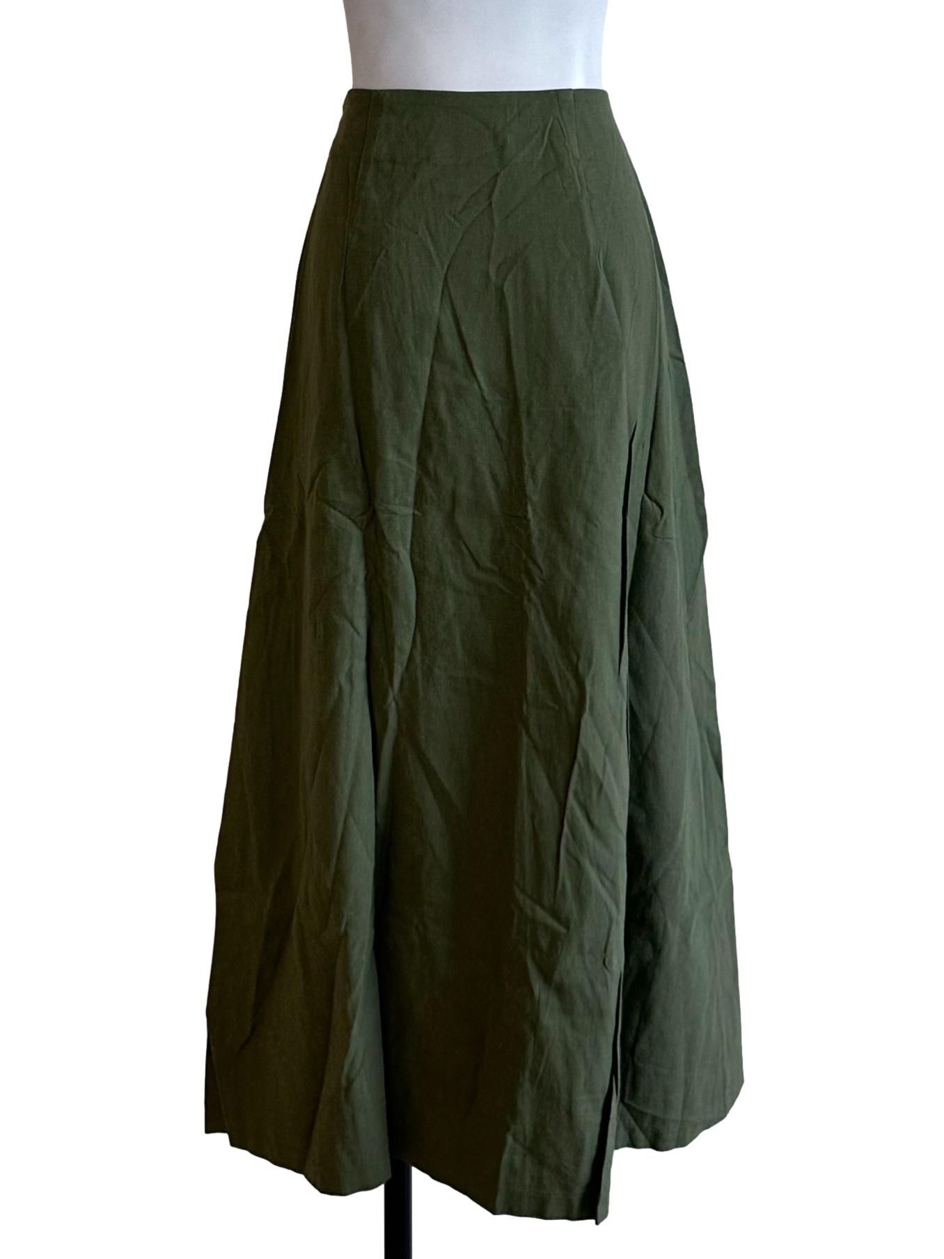Dark Green Button Slit Skirt