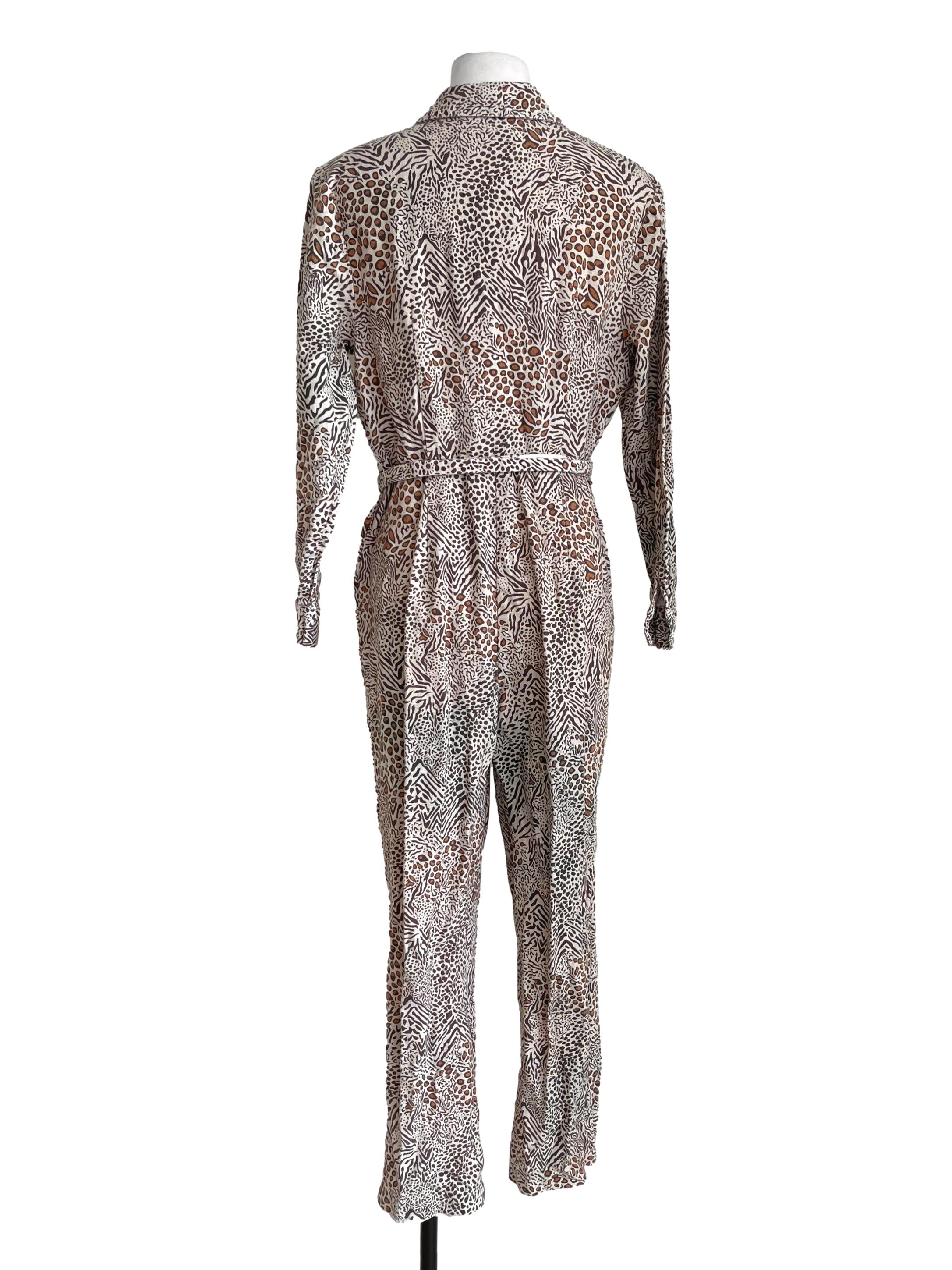 Linen Beige Leopard Printed Jumpsuits