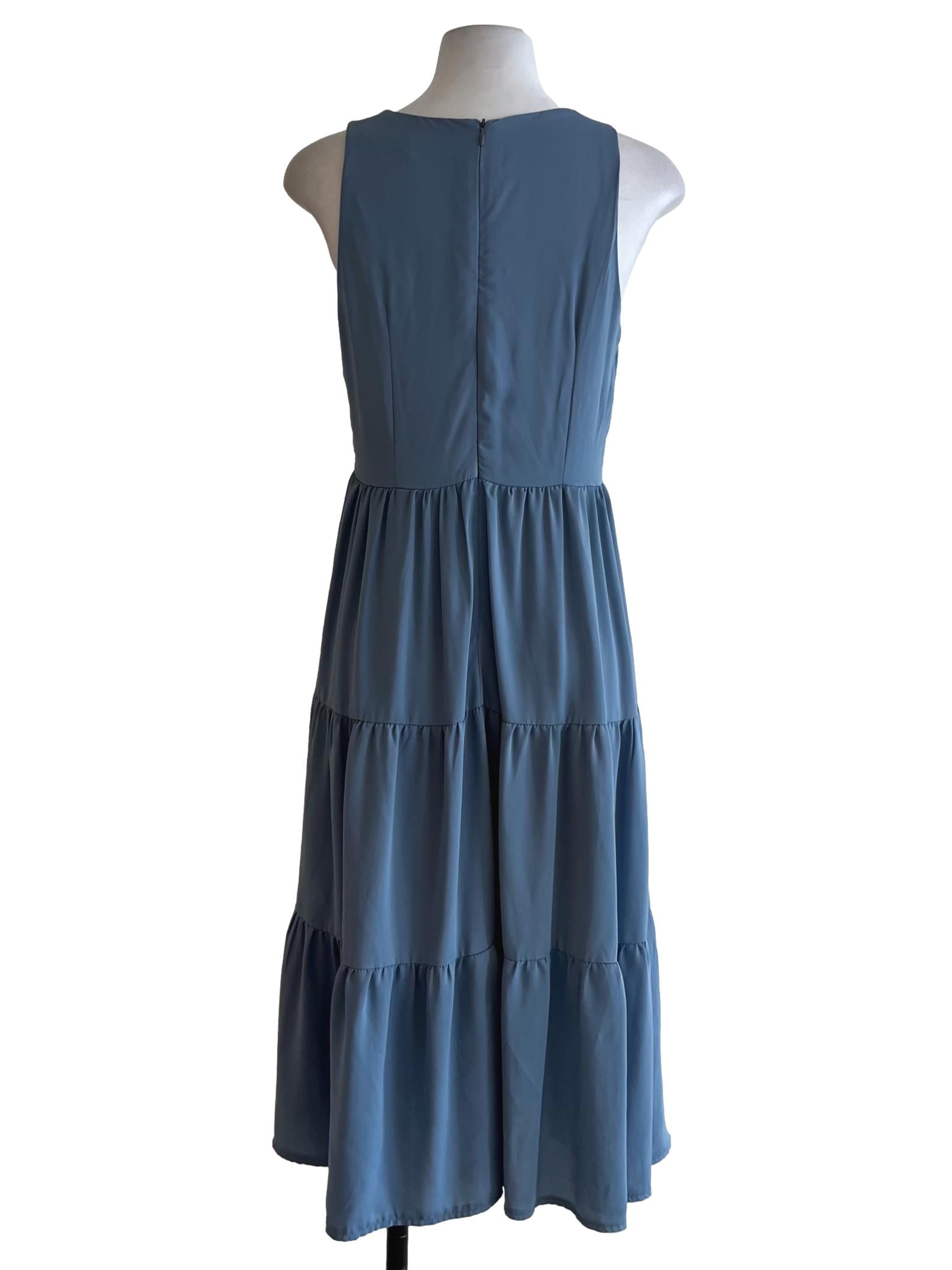 Aegean Blue Jewel Neckline A-Line Dress