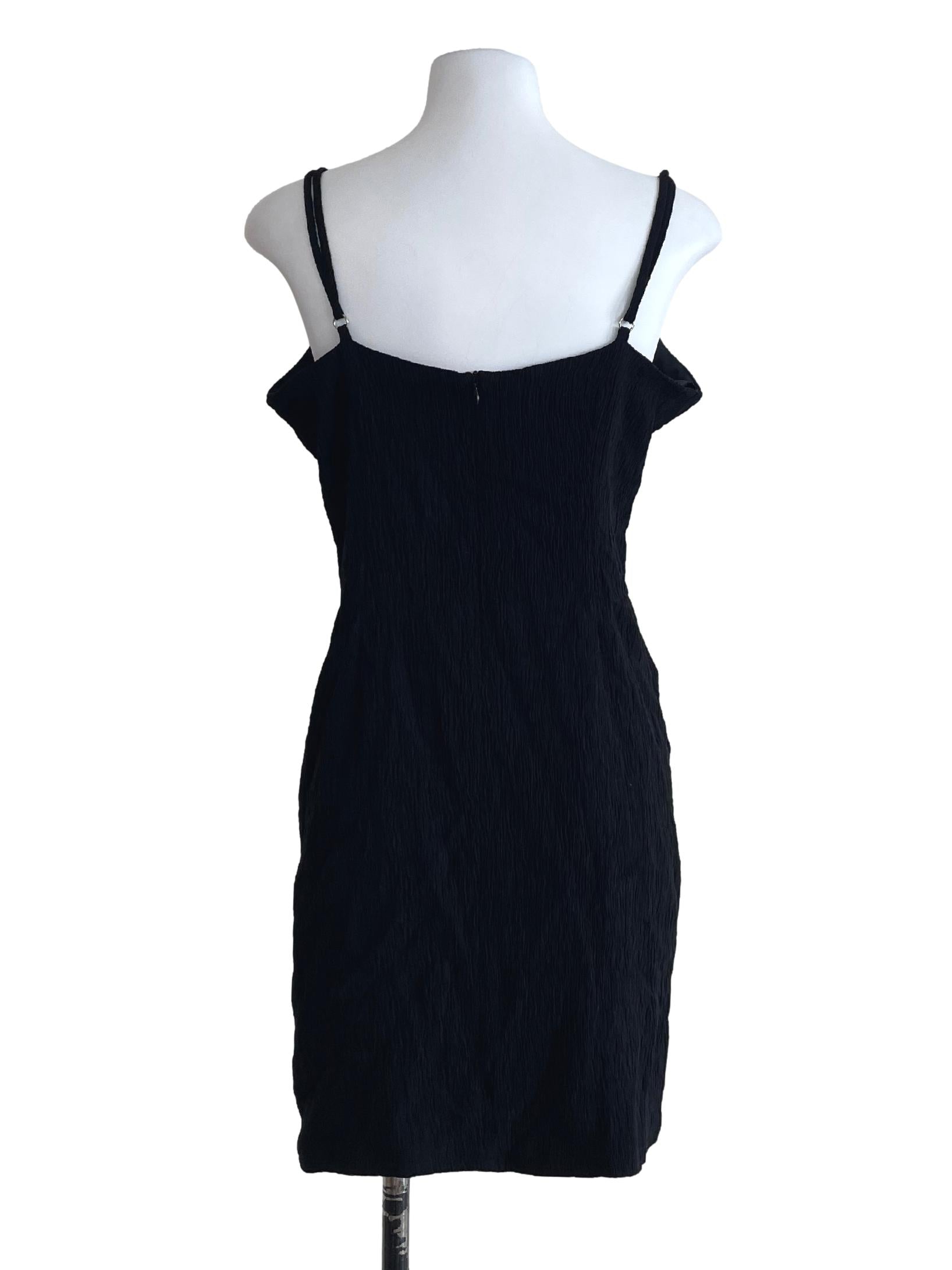 Black Crickled Spaghetti Strap Dress | REFASH