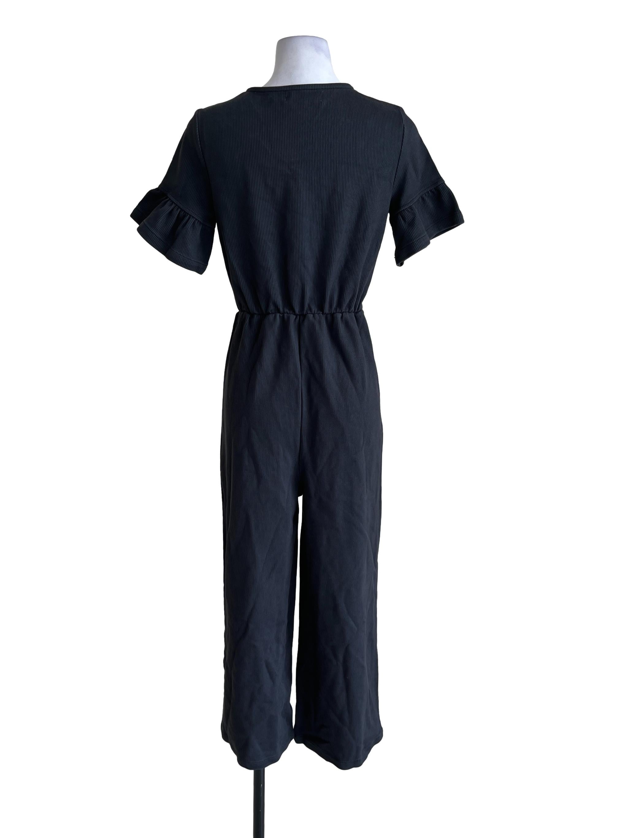 Crow Black V-Neck Jumpsuit