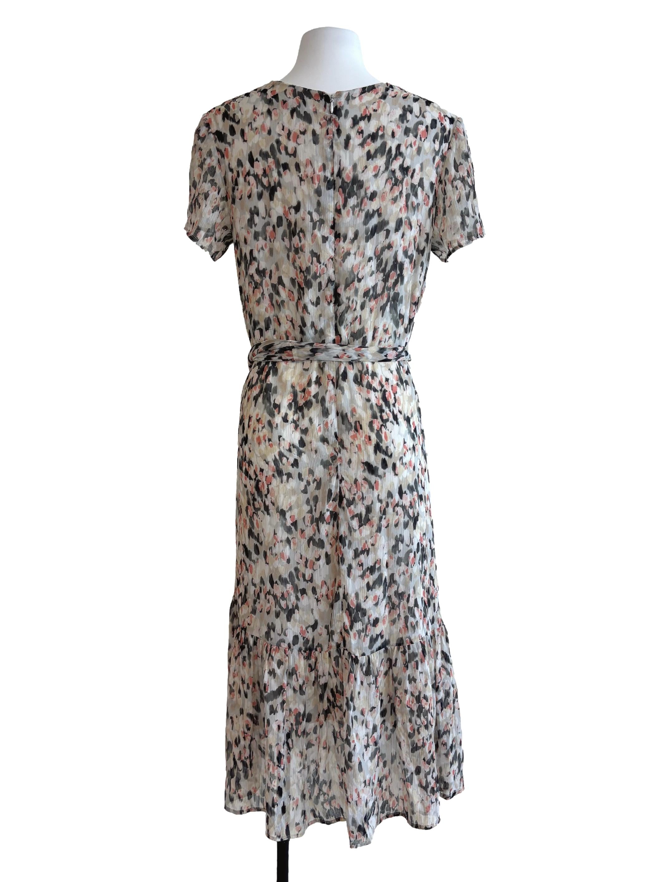 Bone Grey Patterned Midi Dress