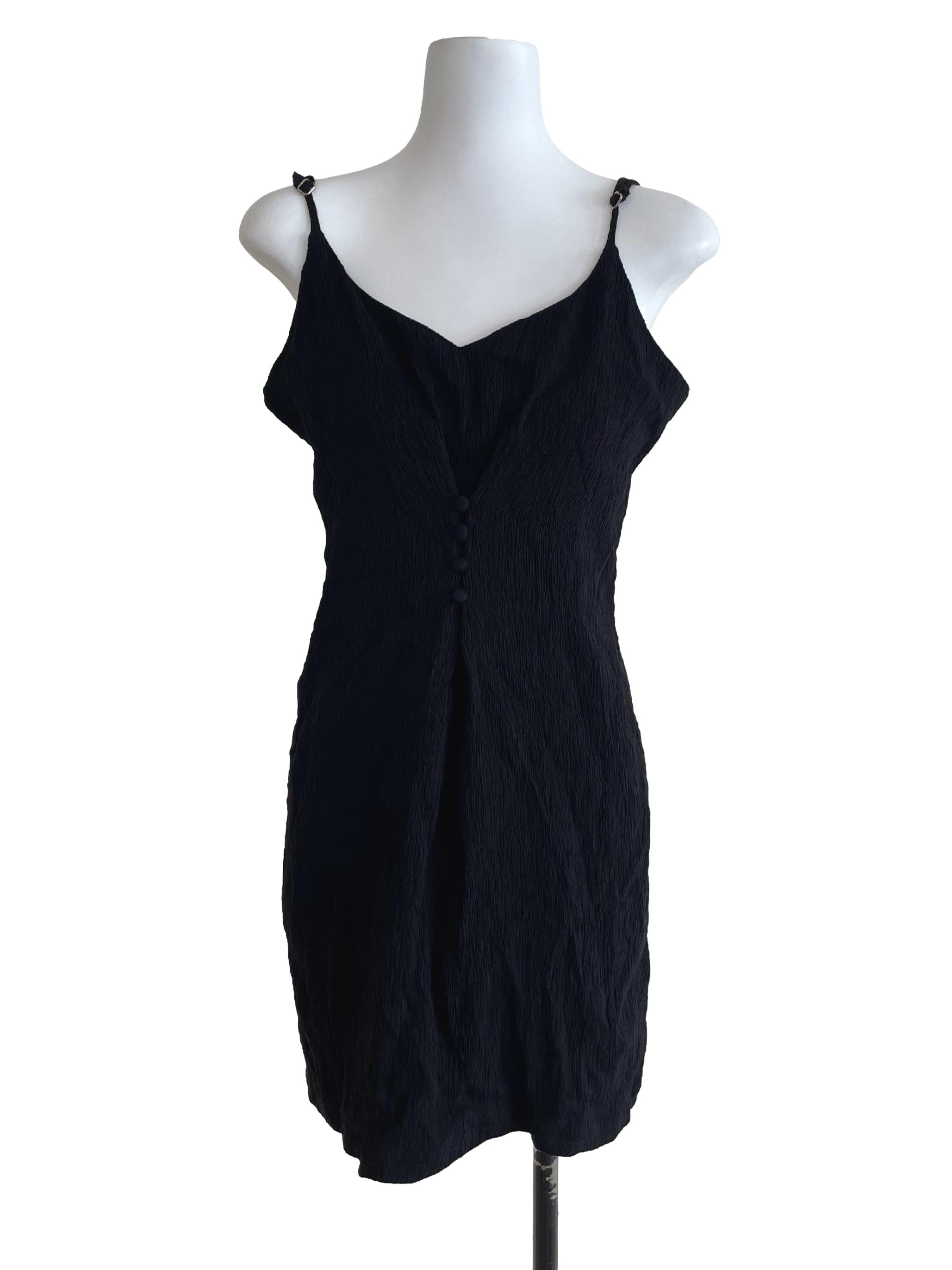 Black Crickled Spaghetti Strap Dress | REFASH
