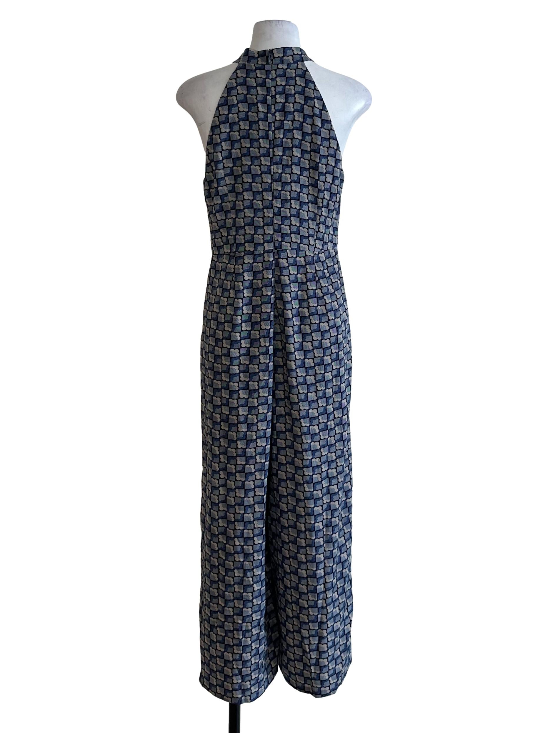 Dusty Blue Pattern High Neck Jumpsuit