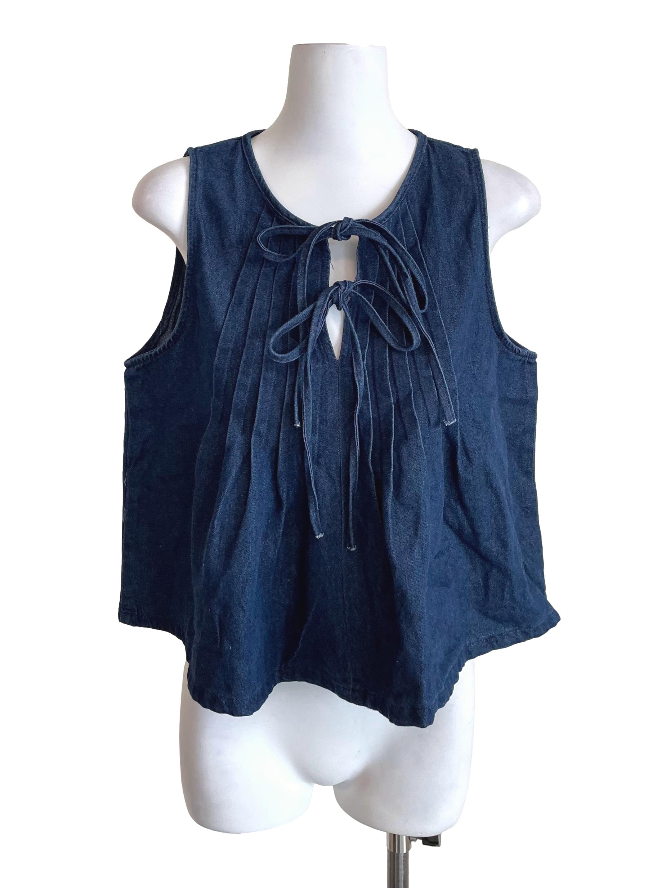 Navy Pleated Denim Tent Top