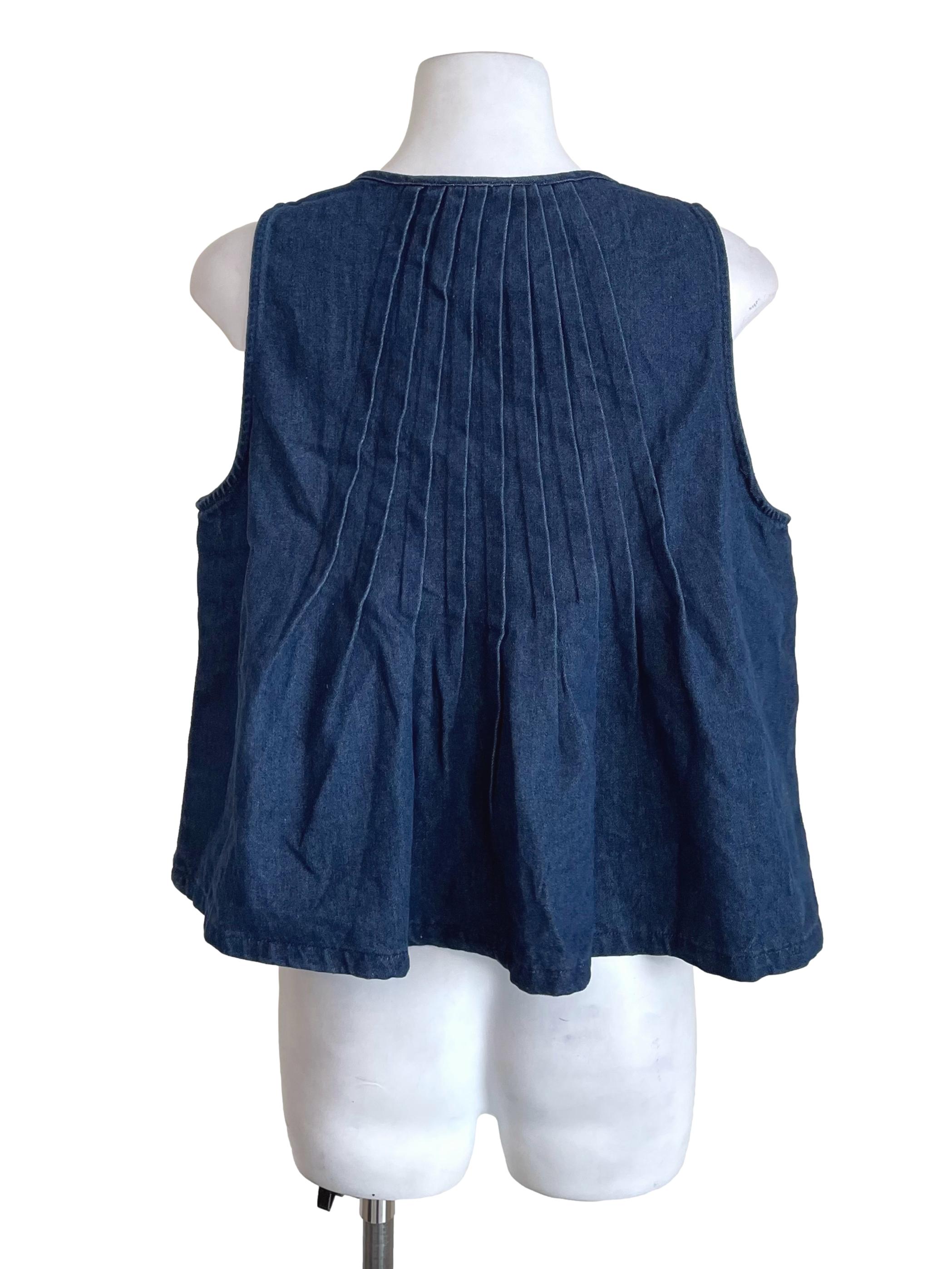 Navy Pleated Denim Tent Top