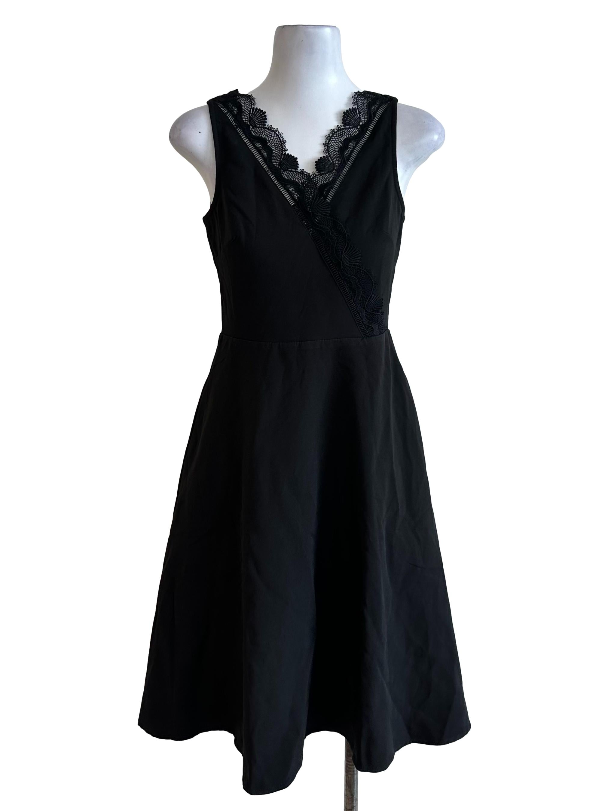 Raven Black V Neck Lace A Line Dress