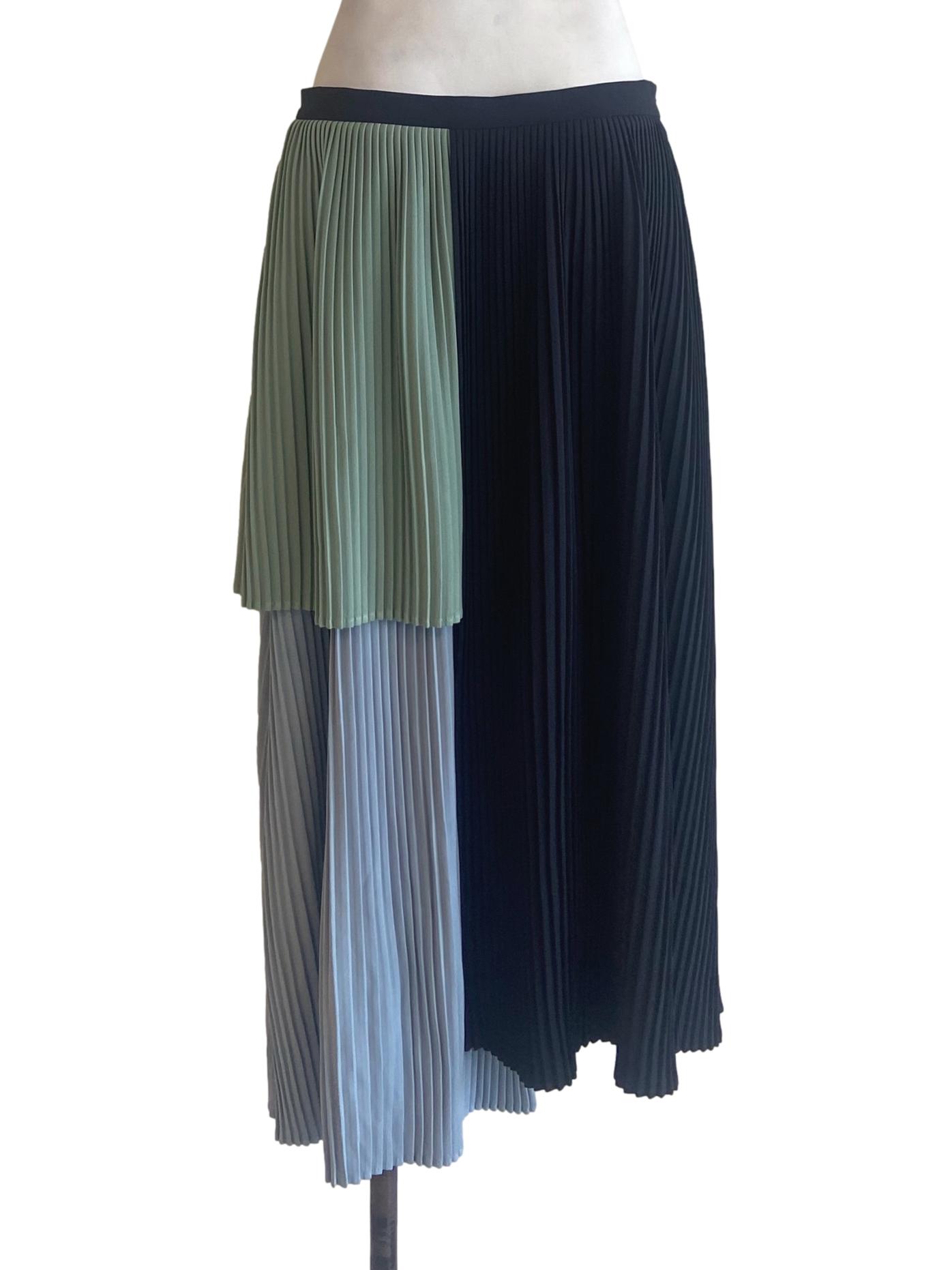 Navy Blue & Green Asymmetric Accordion Skirts