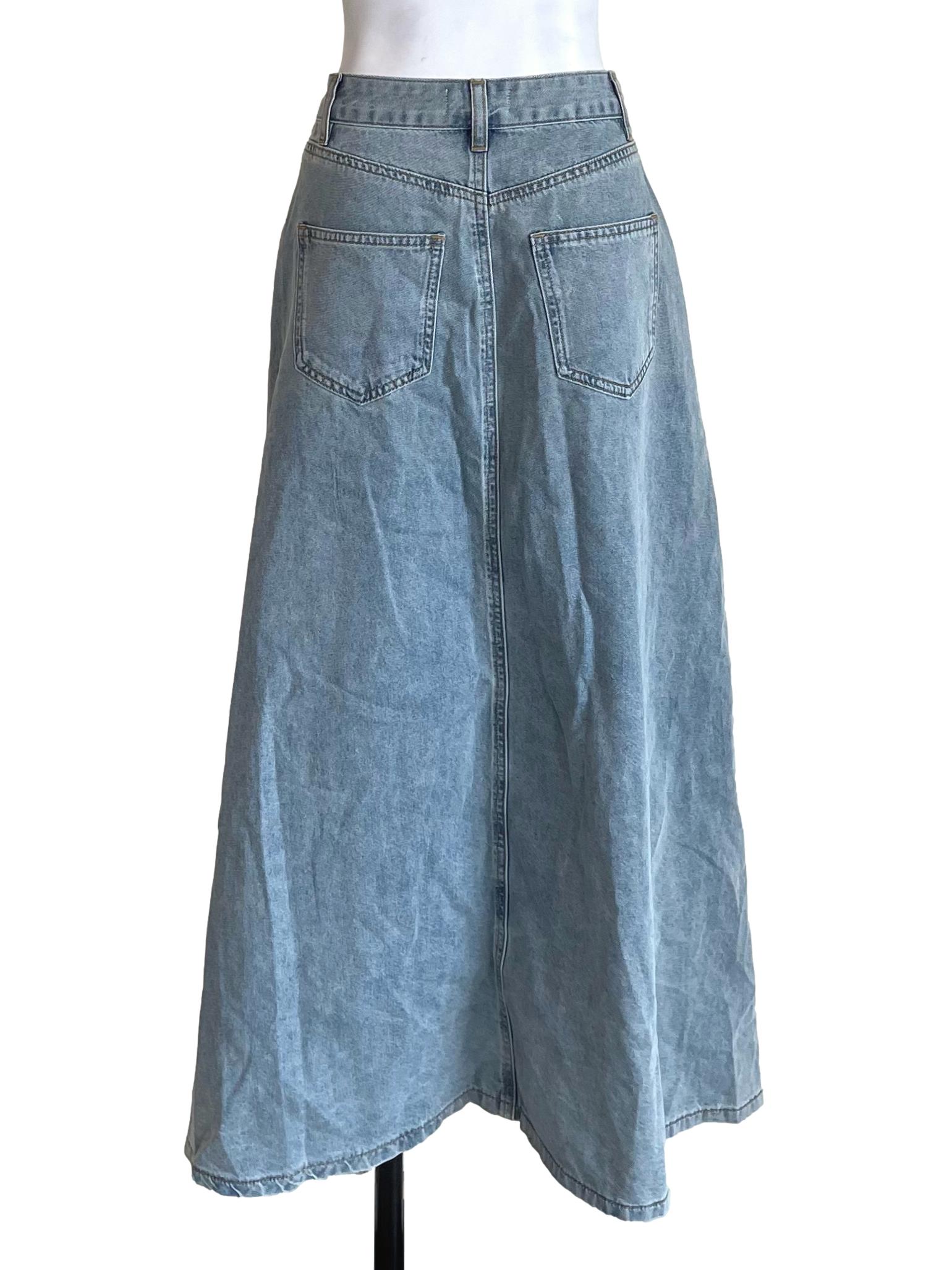 Light Jeans Stone A-Line Long Skirt