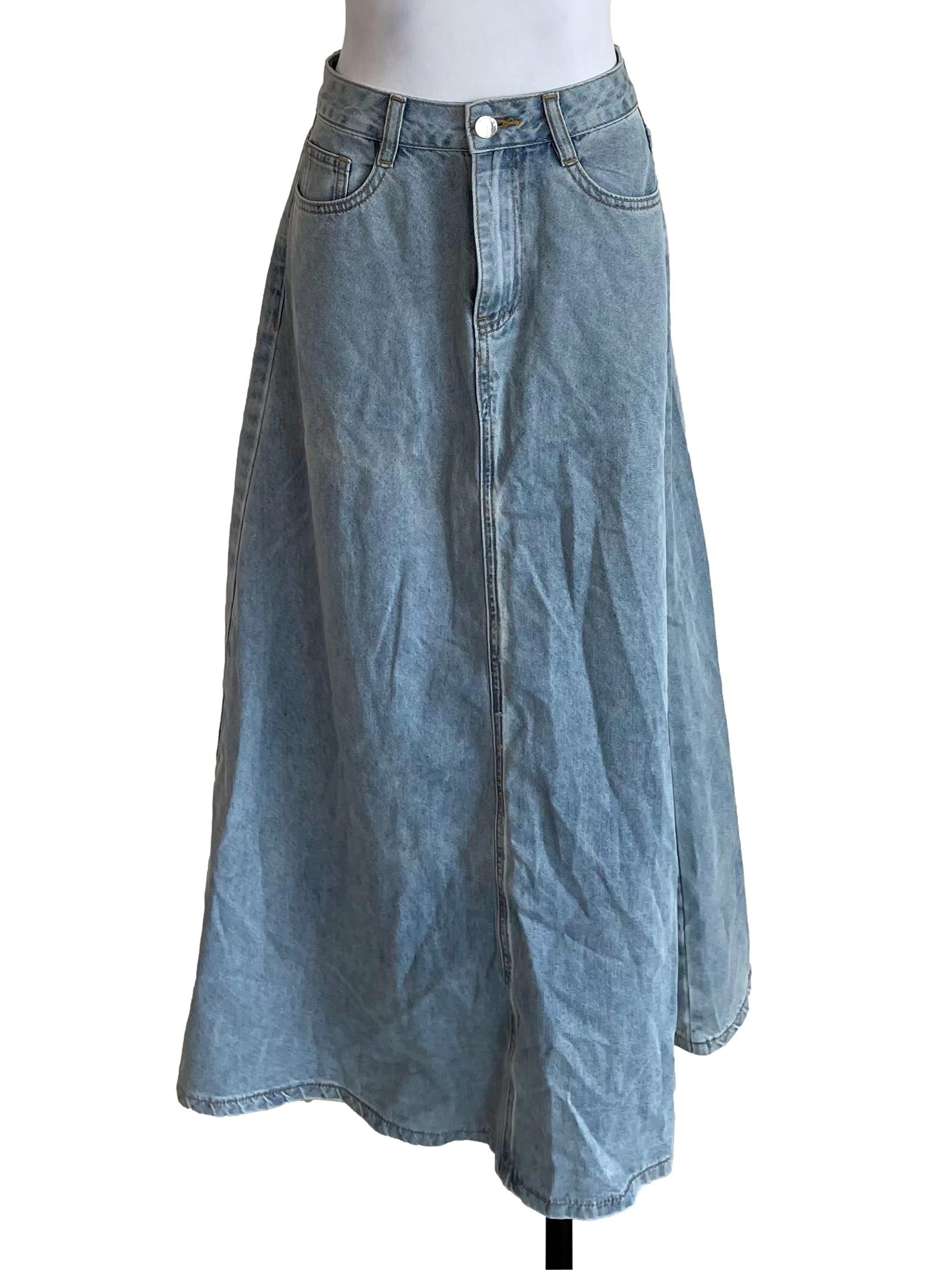Light Jeans Stone A-Line Long Skirt