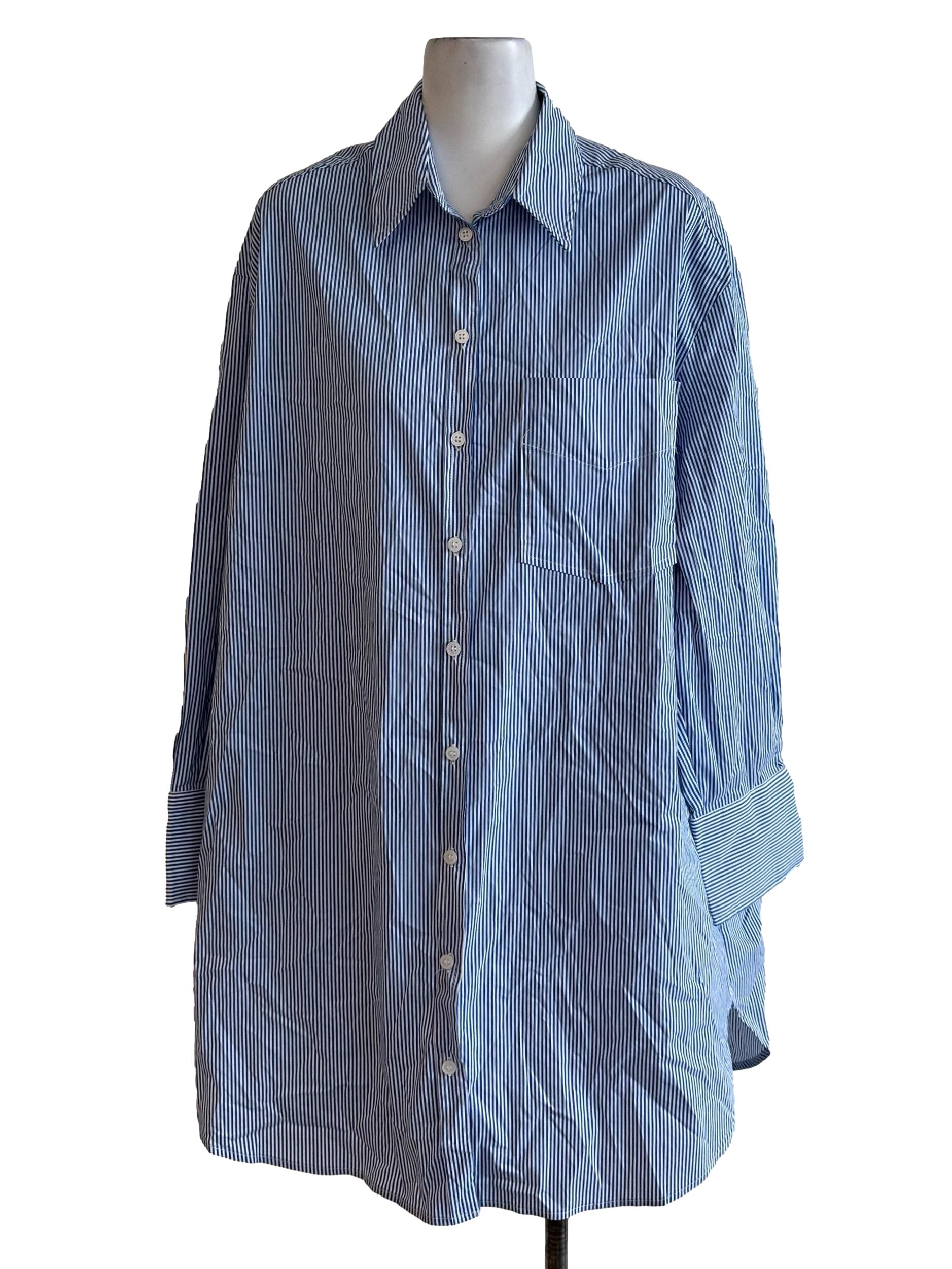 Light Blue Stripe Collar Shirt Dress