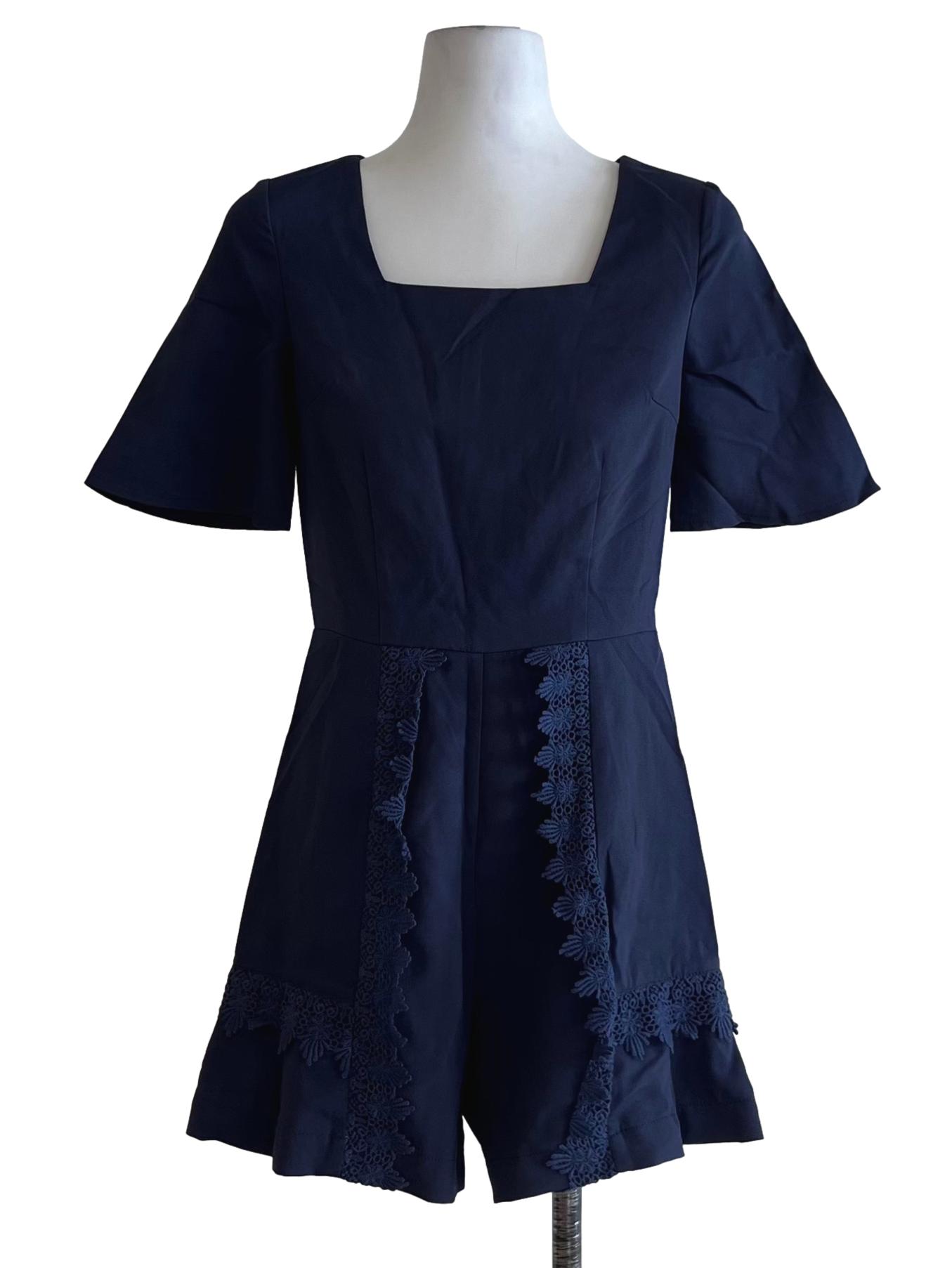 Navy Blue Square Neckline Romper