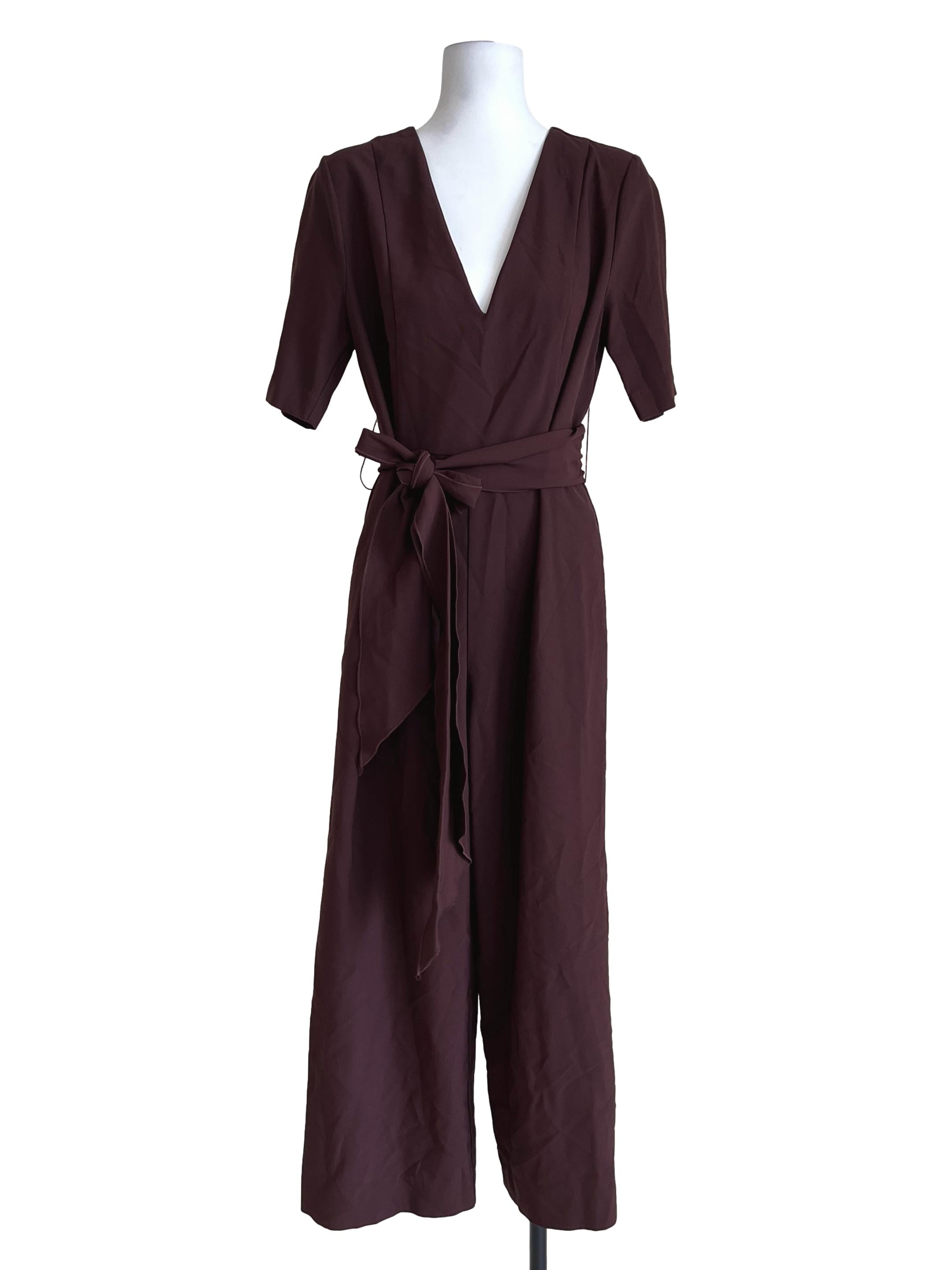 Brunette Brown Wide Leg Wrap Jumpsuits