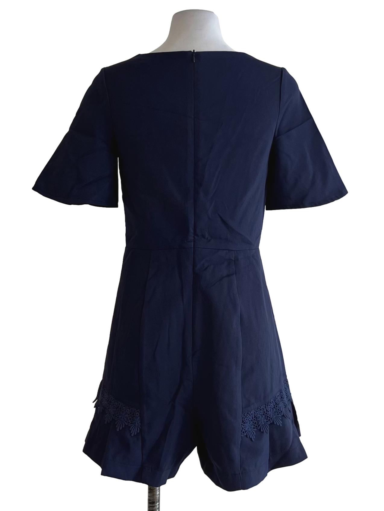 Navy Blue Square Neckline Romper