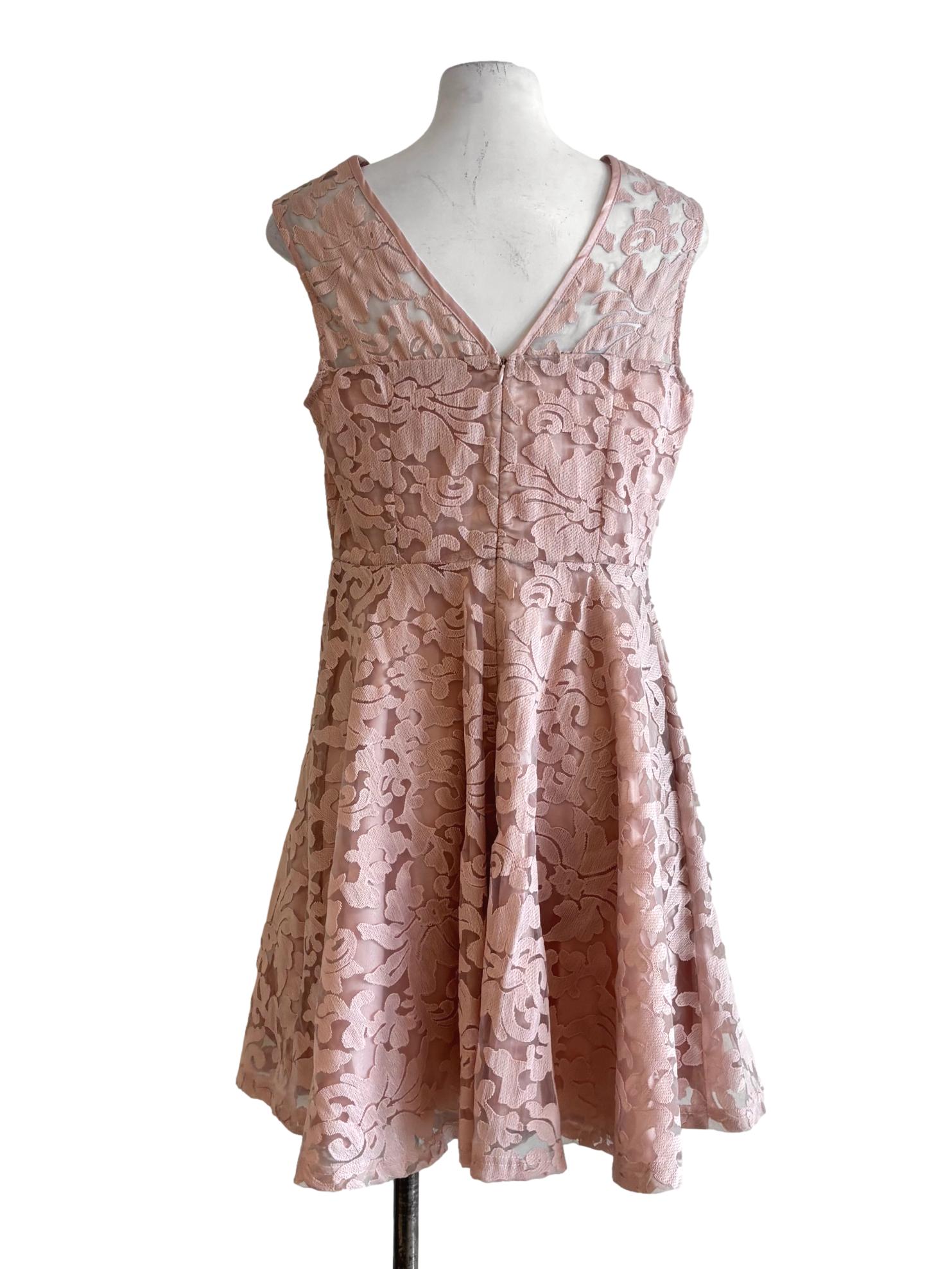 Pastel Pink Sleeveless Illusion Neck Embroidered Dress