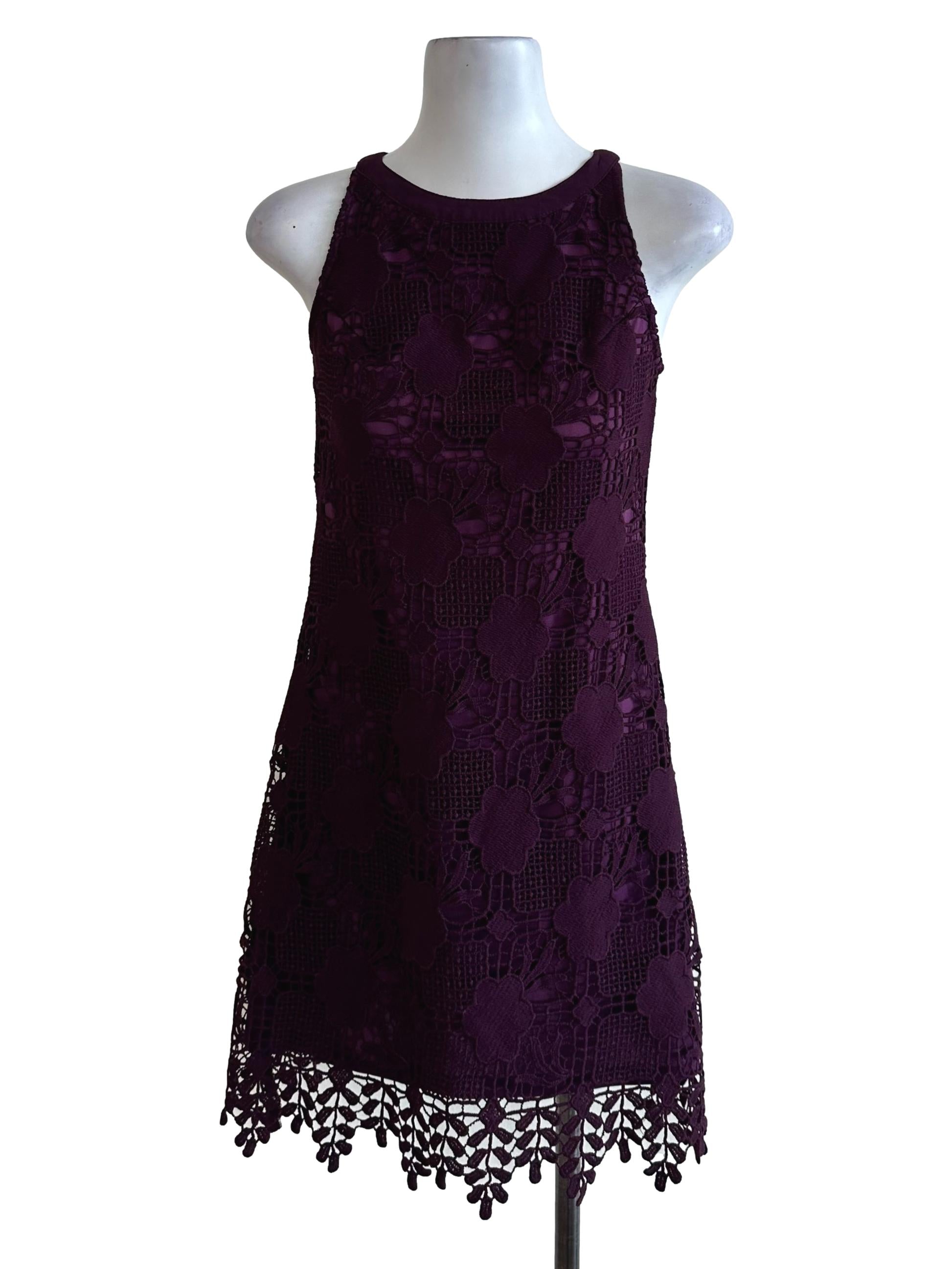 Plum Purple Lace Round Neck Dress