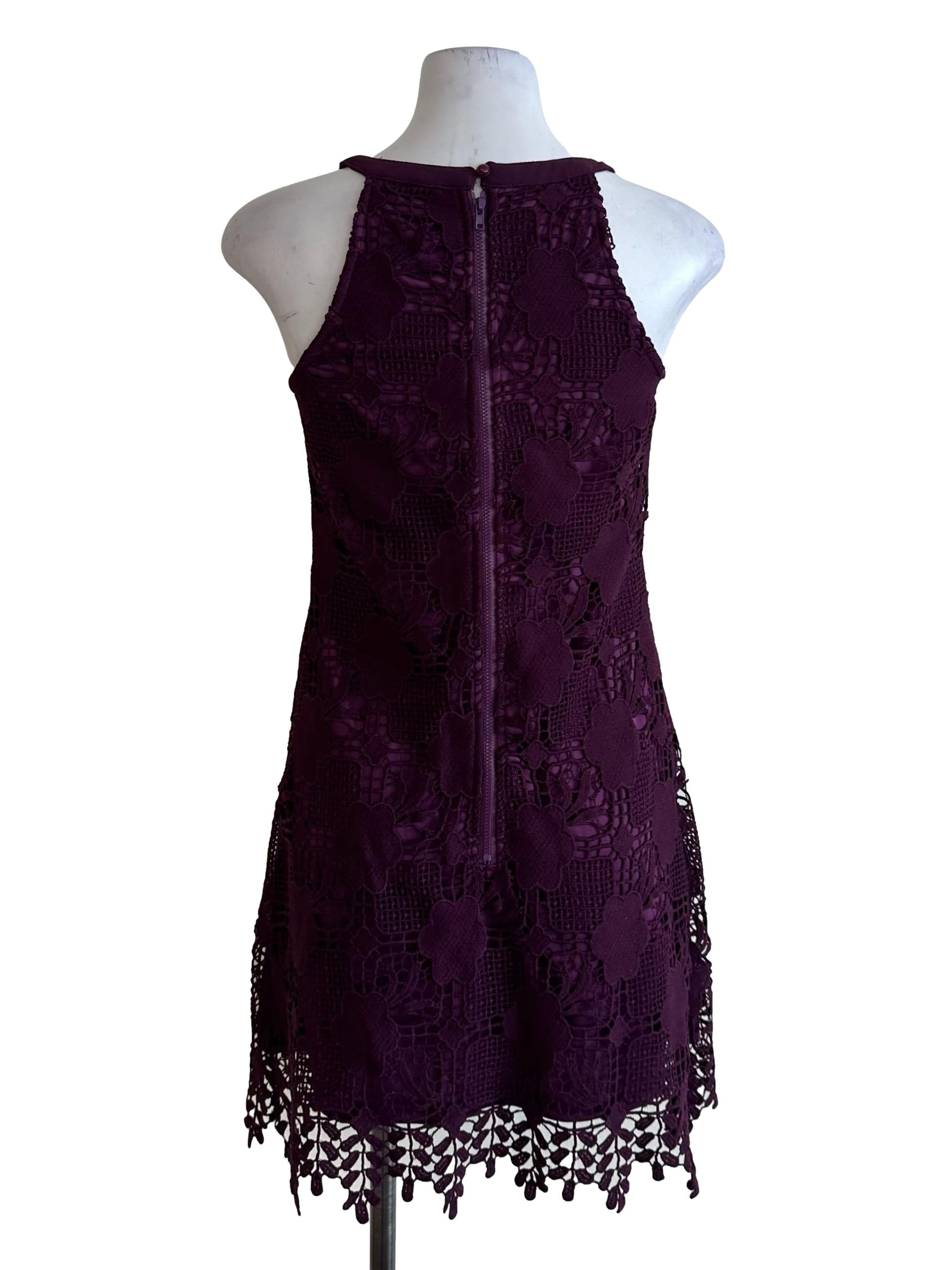 Plum Purple Lace Round Neck Dress